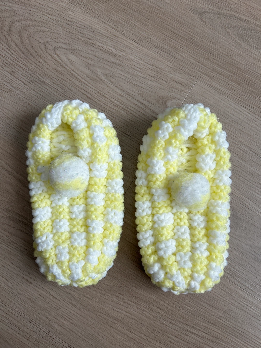 Handmade Crochet Slippers -Yellow & White Gingham