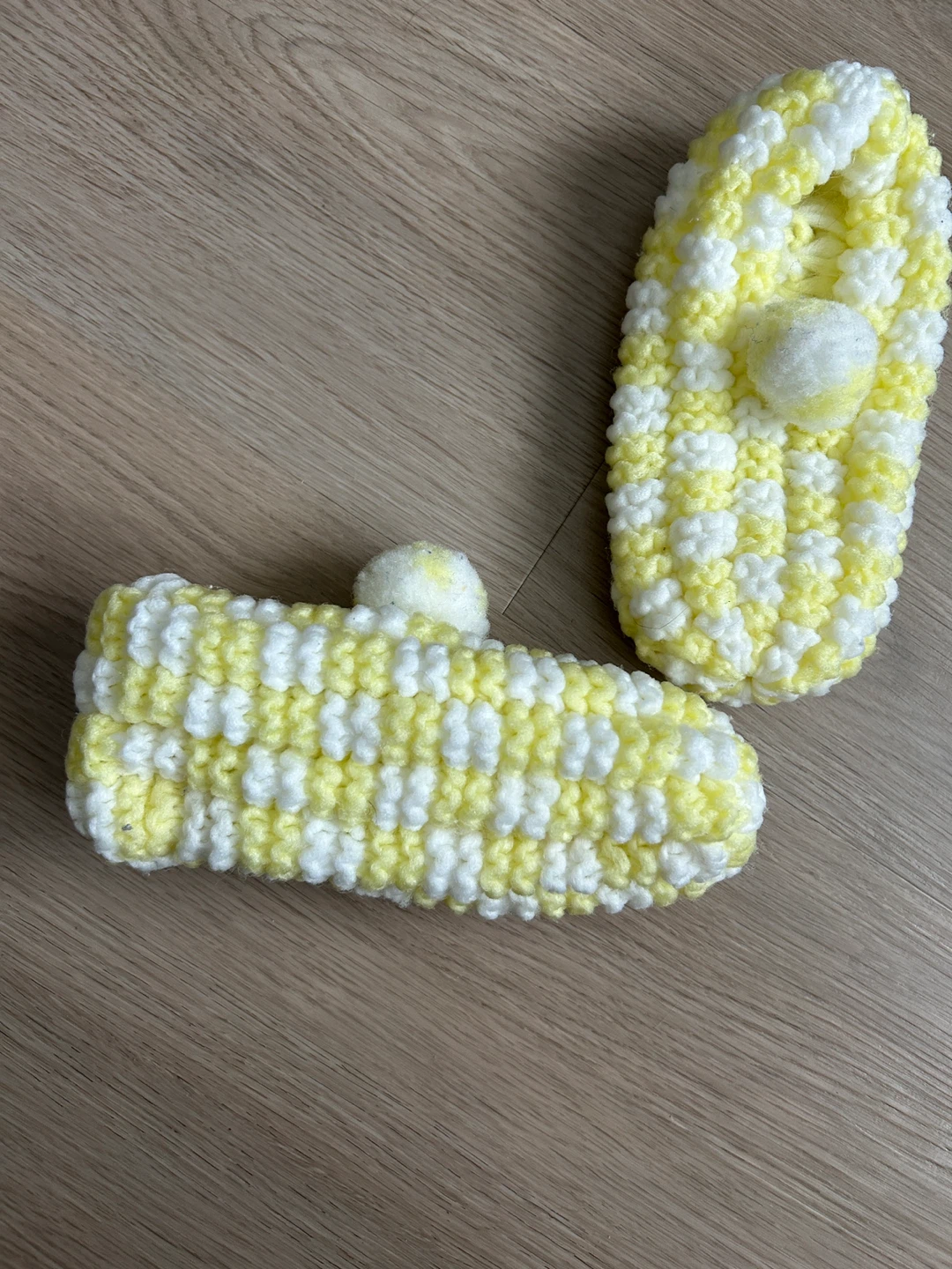 Handmade Crochet Slippers -Yellow & White Gingham - photo 2