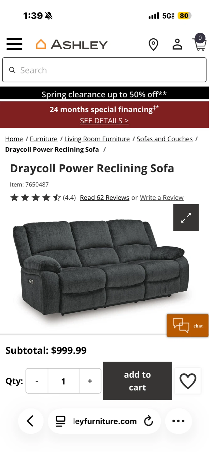 Ashley Draycoll Power Reclining Sofa
