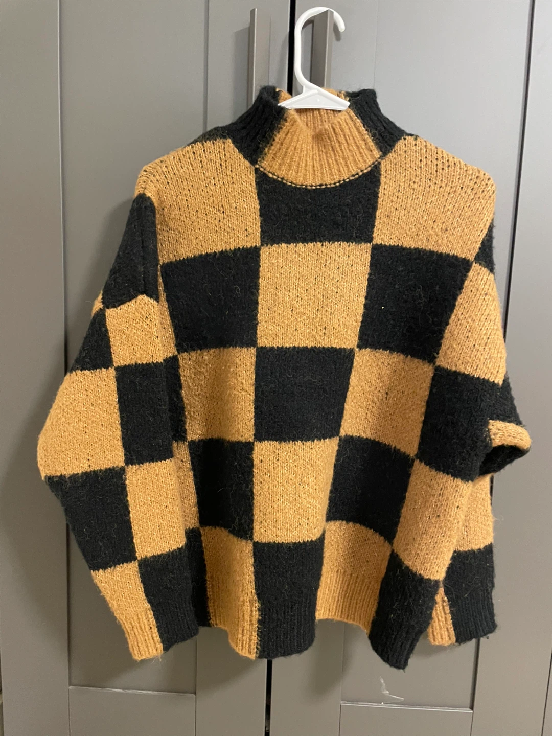 Checkerboard Mock Neck Sweater