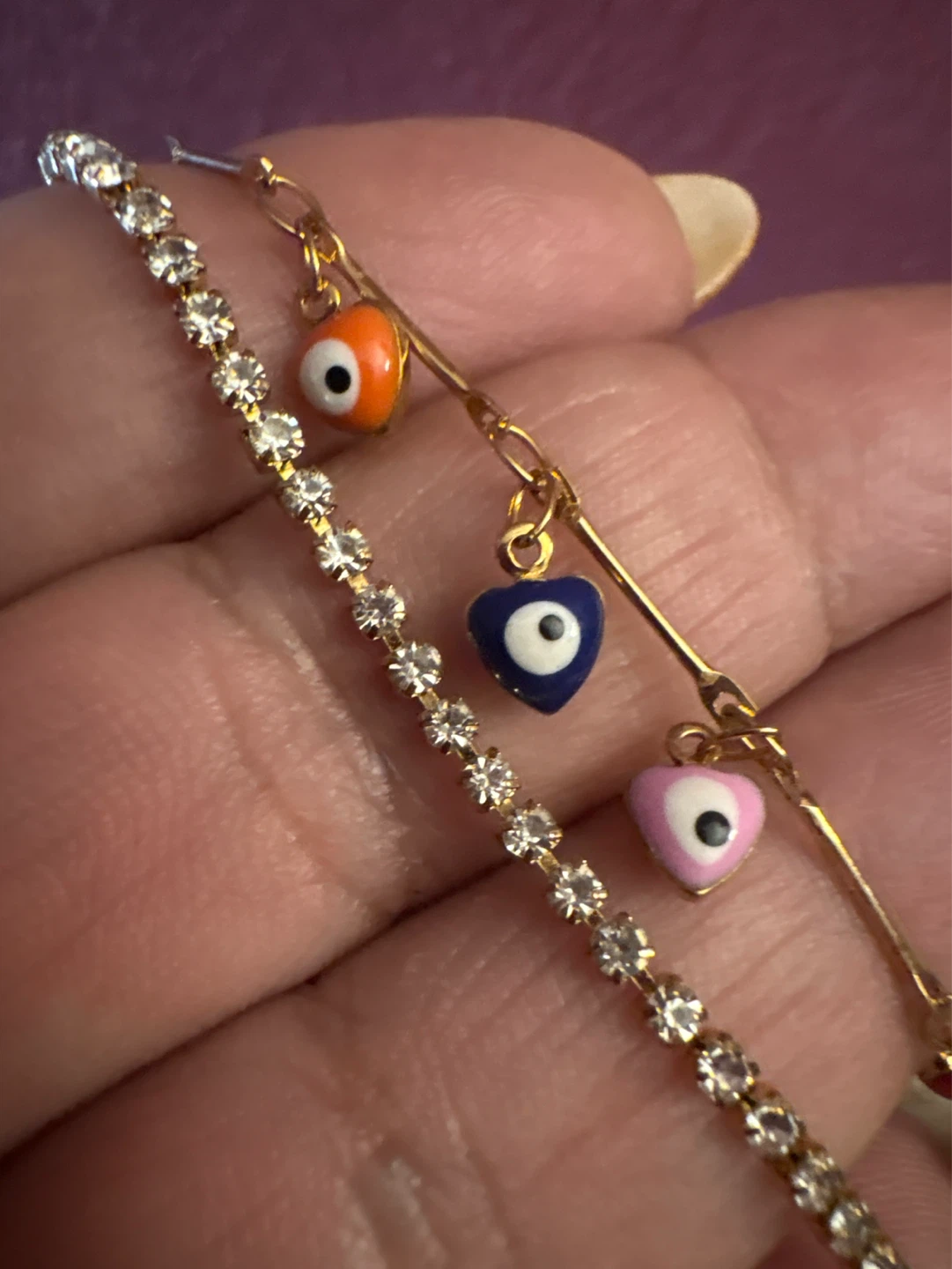 🌱 New handmade Gold Tone Anklet CZ Evil Eye  Heart Charms - photo 3