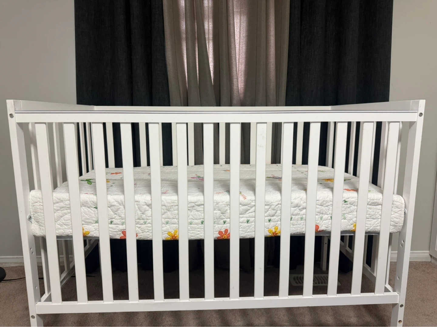 White Baby Crib with Mattress