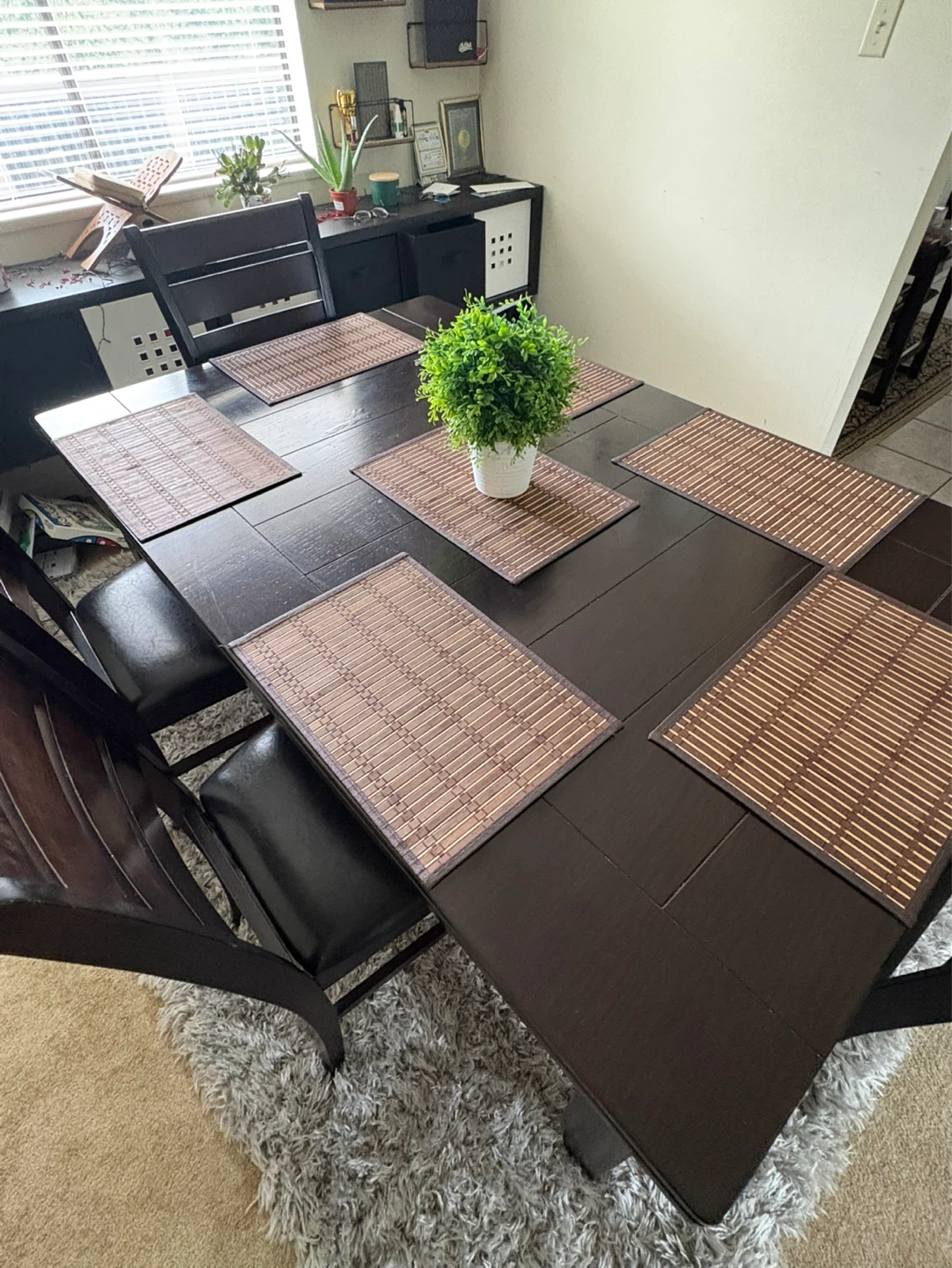 Dark Brown Dining Table Set with 4 Chairs and Bench - photo 3