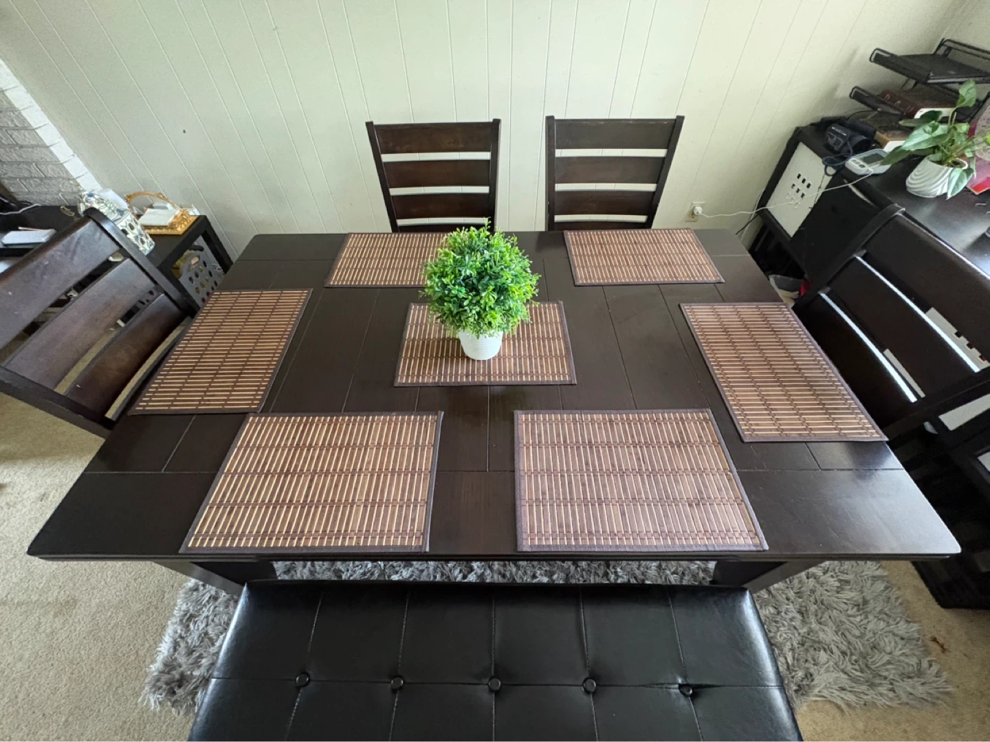 Dark Brown Dining Table Set with 4 Chairs and Bench - photo 2