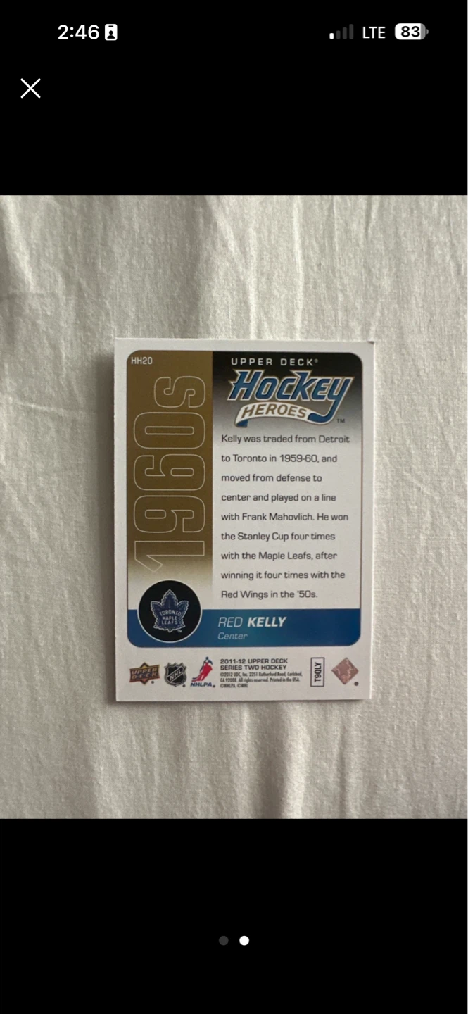 Upper Deck Hockey Heroes Red Kelly Trading Card 1950s - photo 2