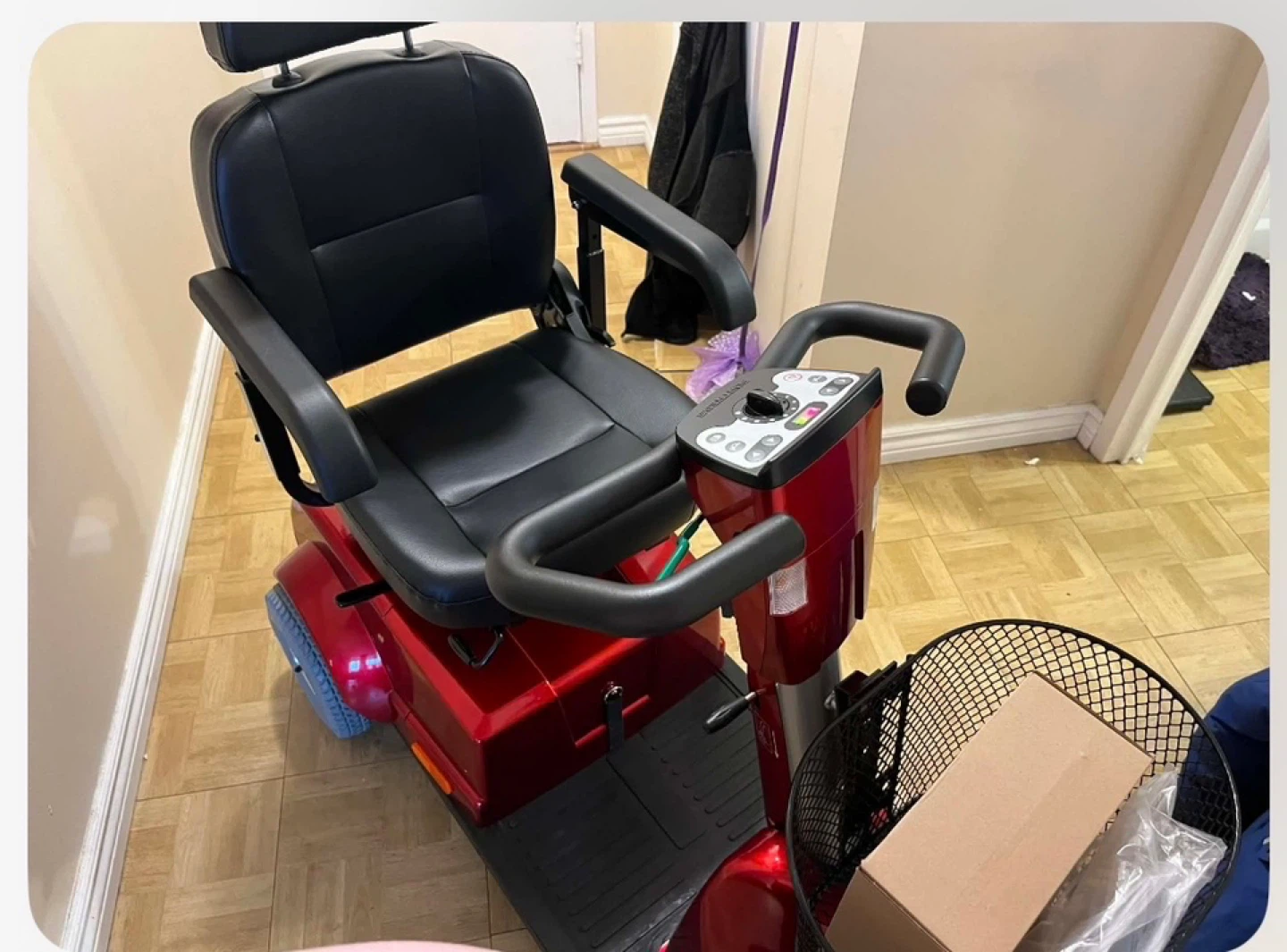 Red Mobility Scooter with Basket