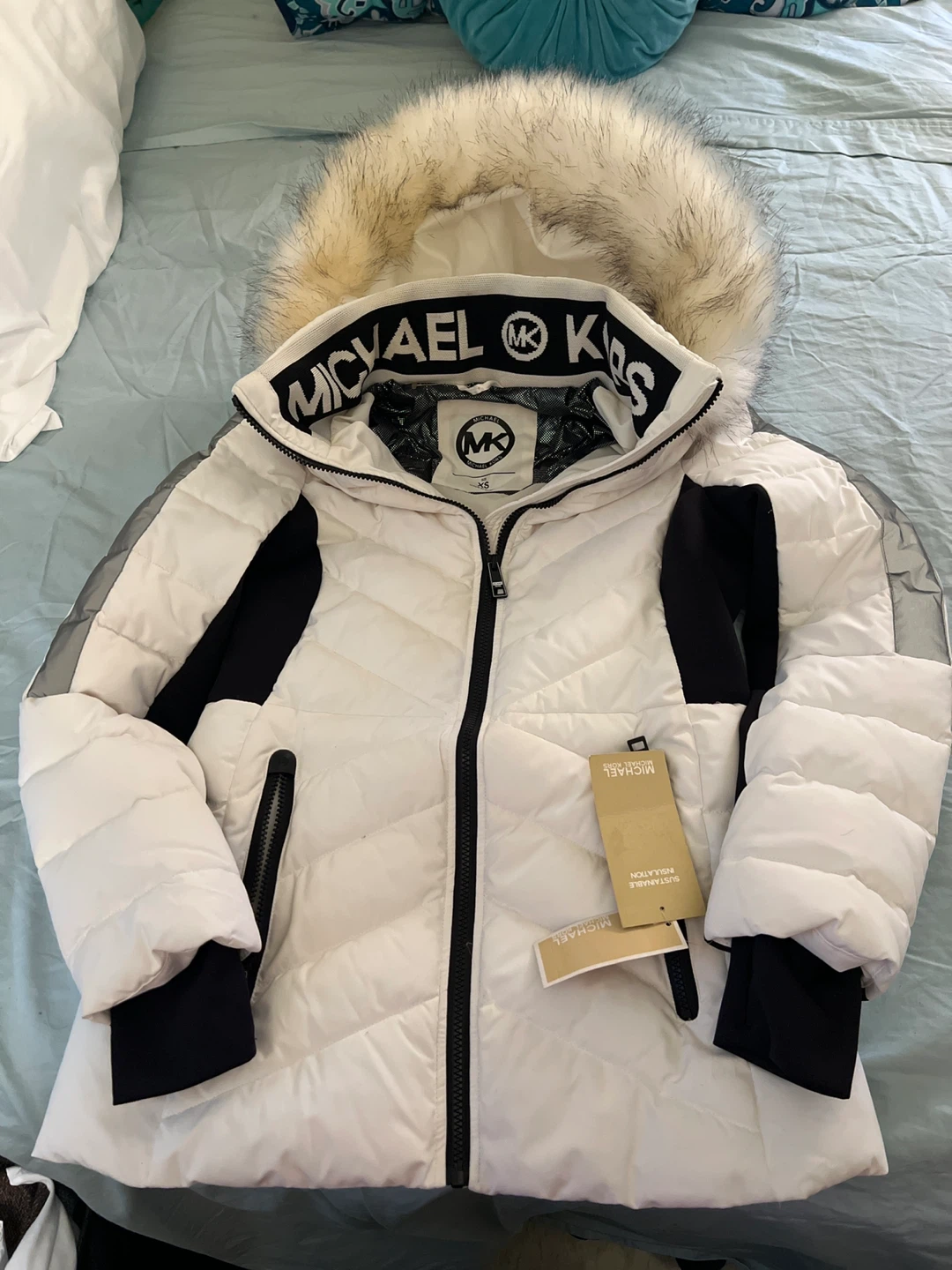 Michael Kors White Puffer Jacket with Fur Hood Size XS