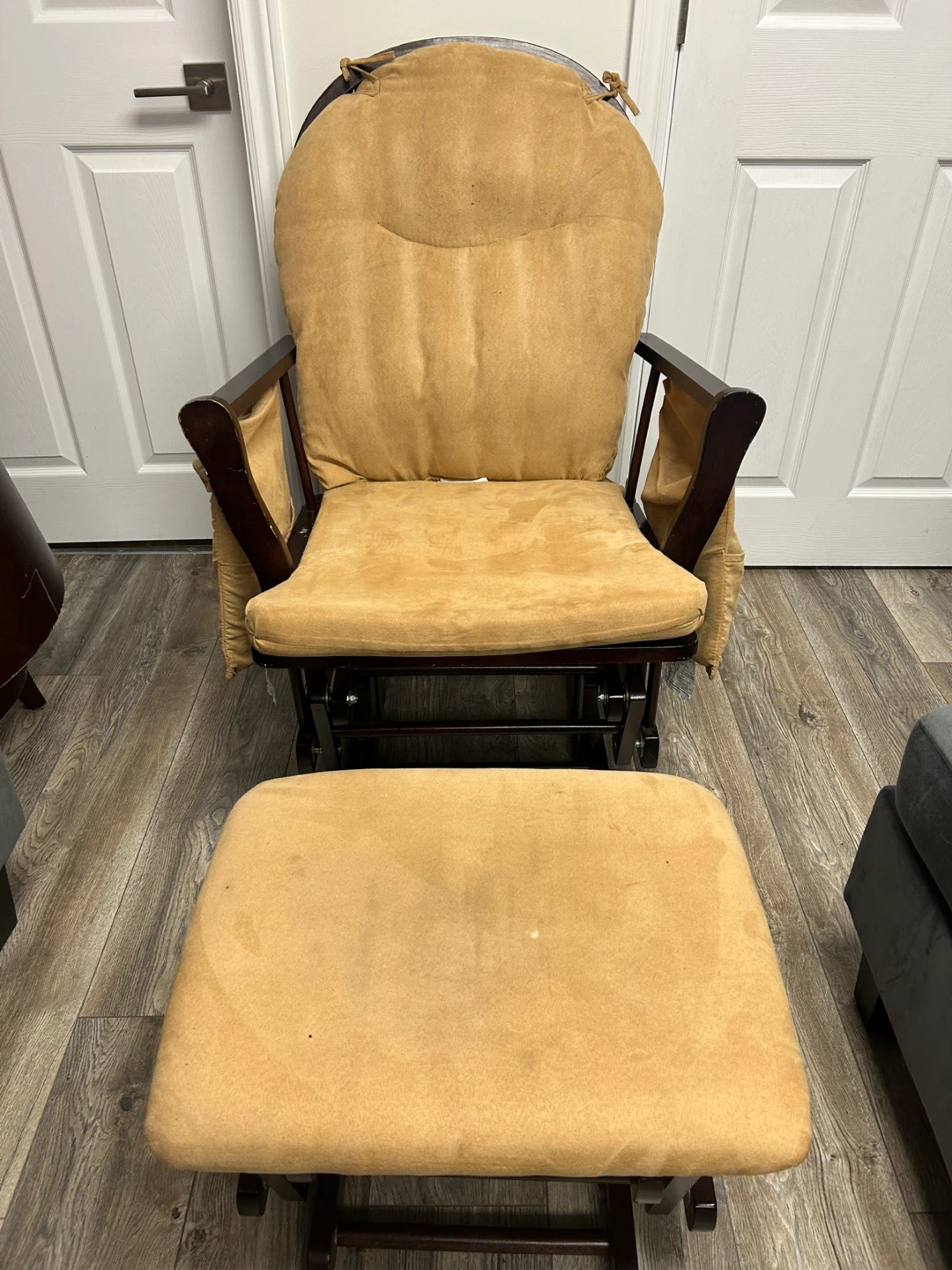 Tan Glider Rocking Chair with Ottoman