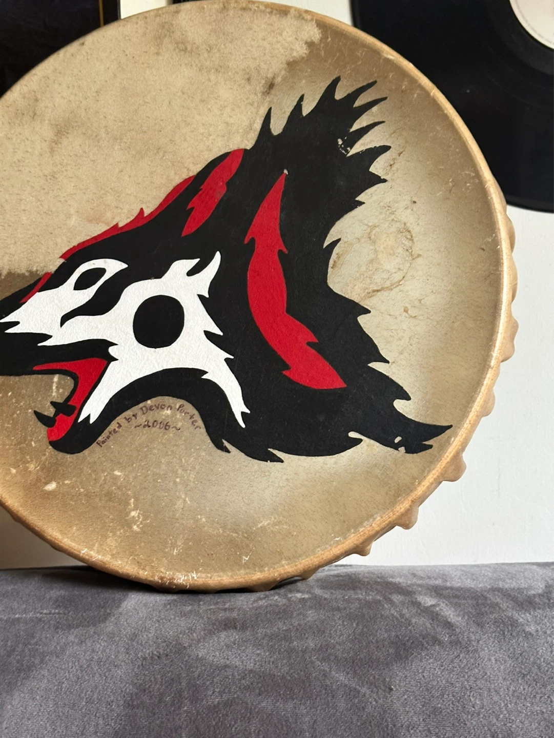 Hand Made and Signed First Nations Wolf  Drum - photo 3