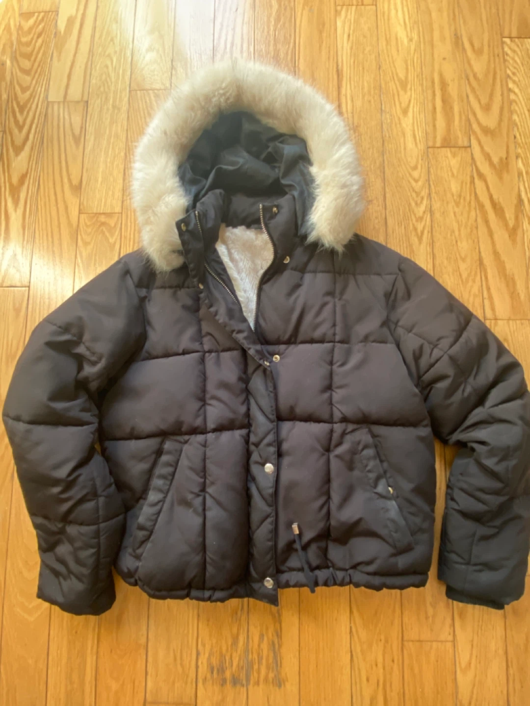 Black Puffer Jacket with Fur Hood