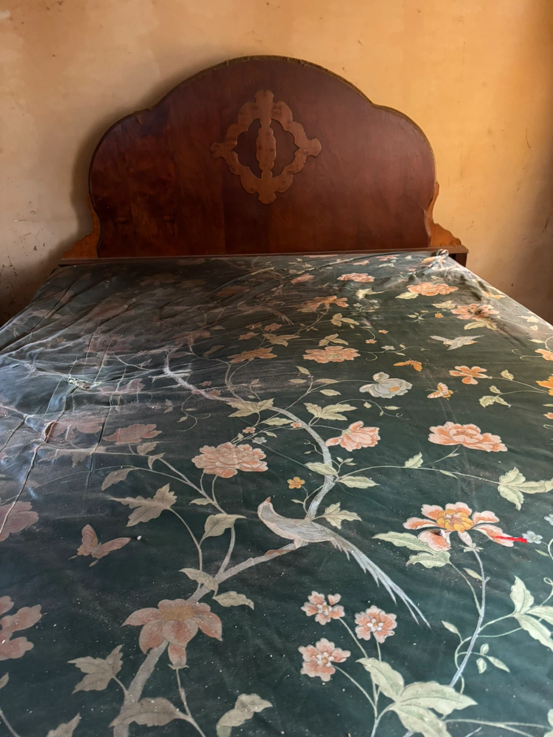 Vintage Wooden Bed Frame with Floral Bedding