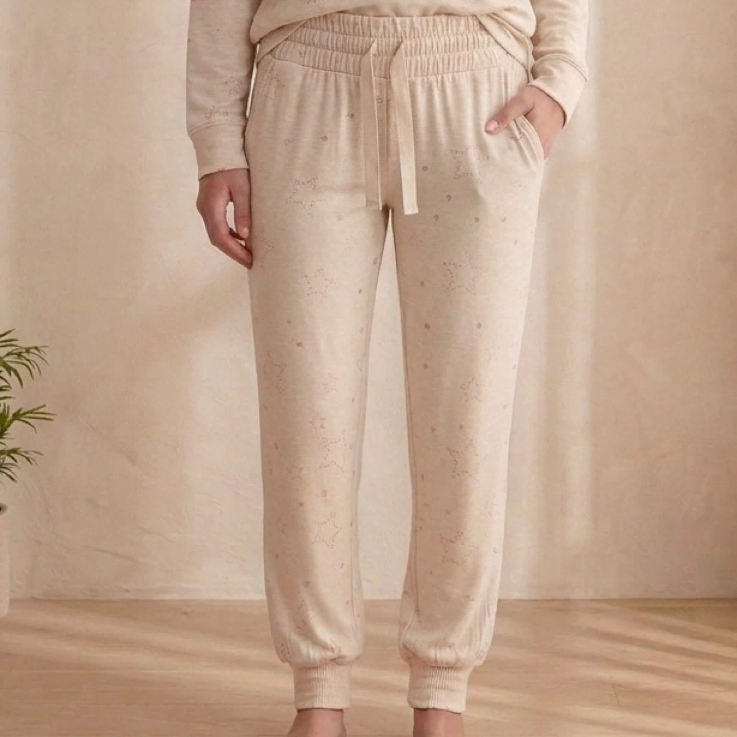 George Cream Joggers Metallic Rose Gold Star Print Womens Size L