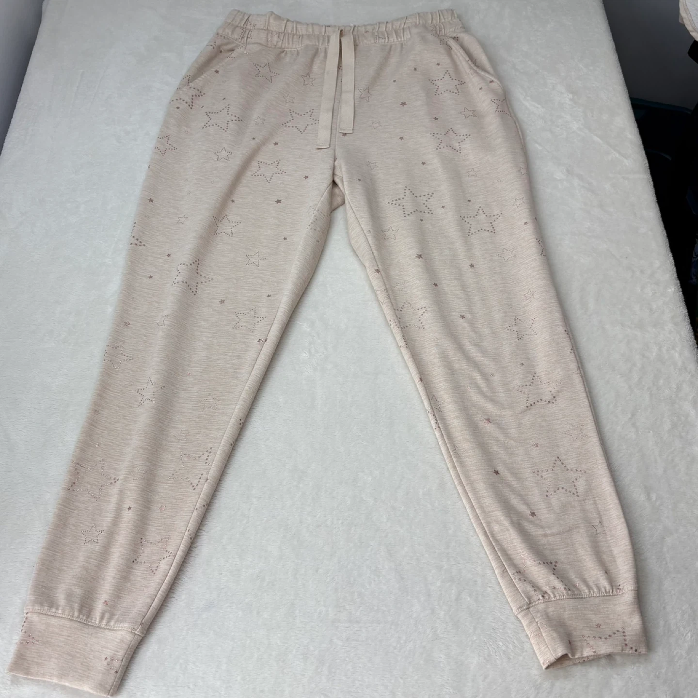 George Cream Joggers Metallic Rose Gold Star Print Womens Size L - photo 2