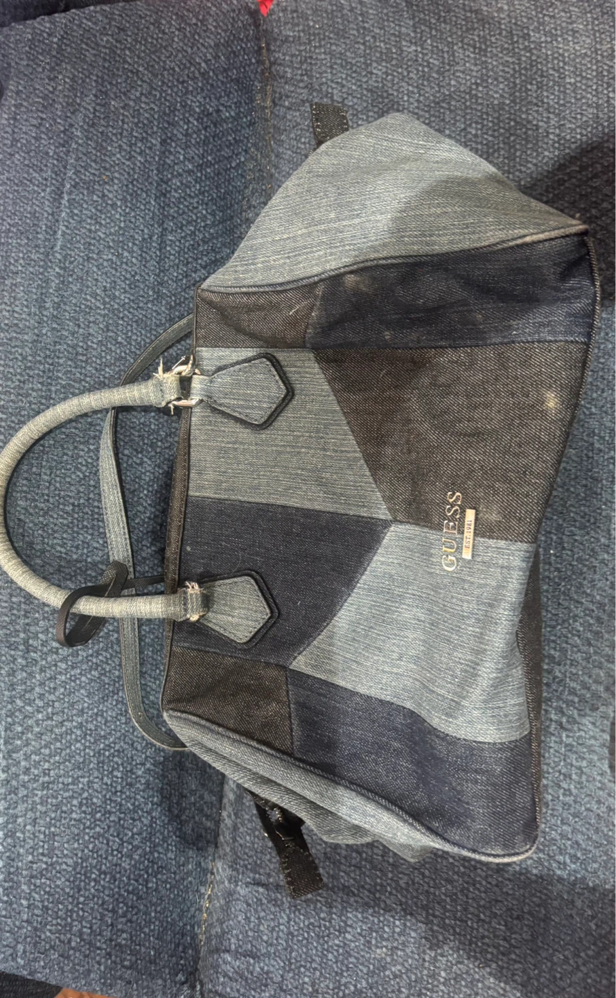 Guess Denim Patchwork Satchel Bag