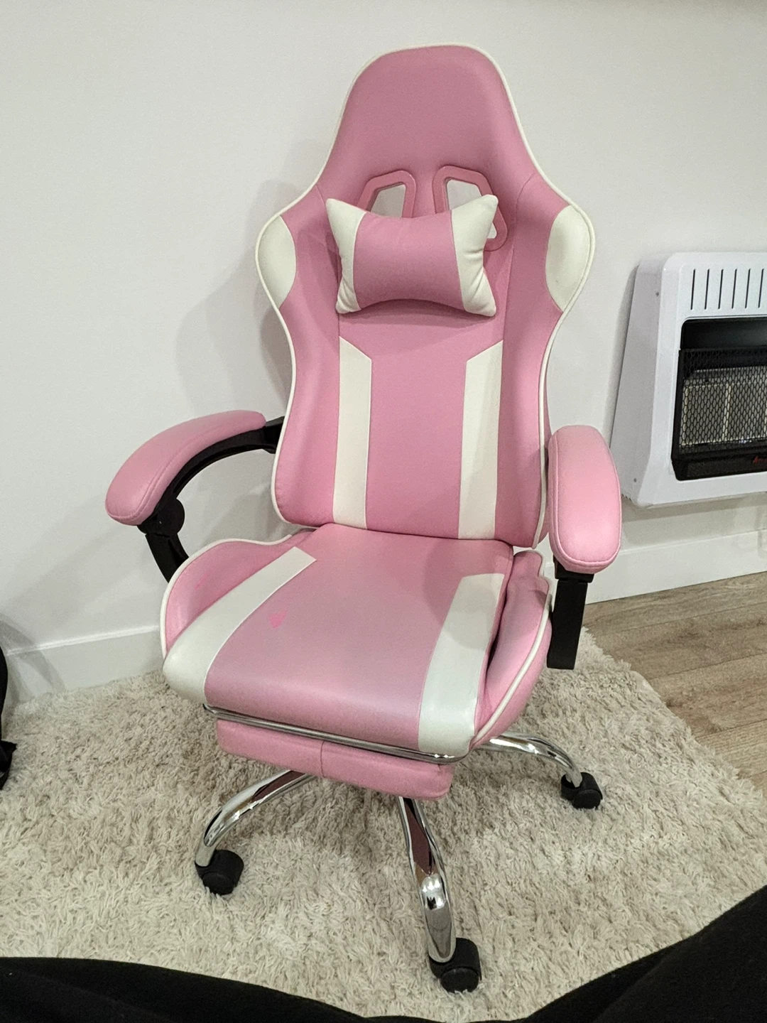 Pink Gaming Chair with Footrest