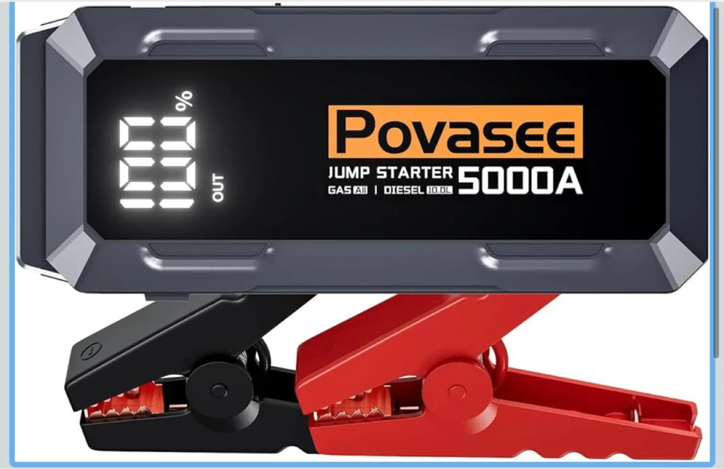 POVASEE 5000A 12V Portable Car Battery Jump Starter 3" LCD