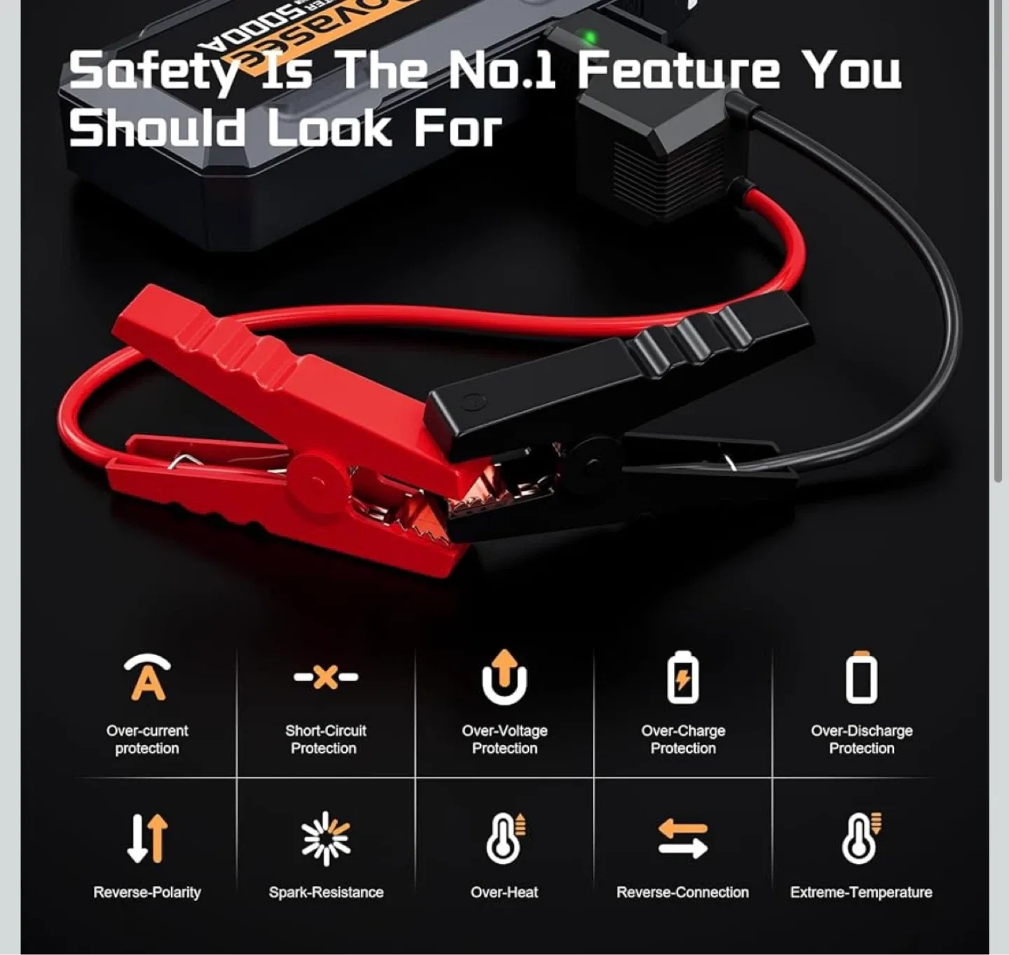 POVASEE 5000A 12V Portable Car Battery Jump Starter 3" LCD - photo 4