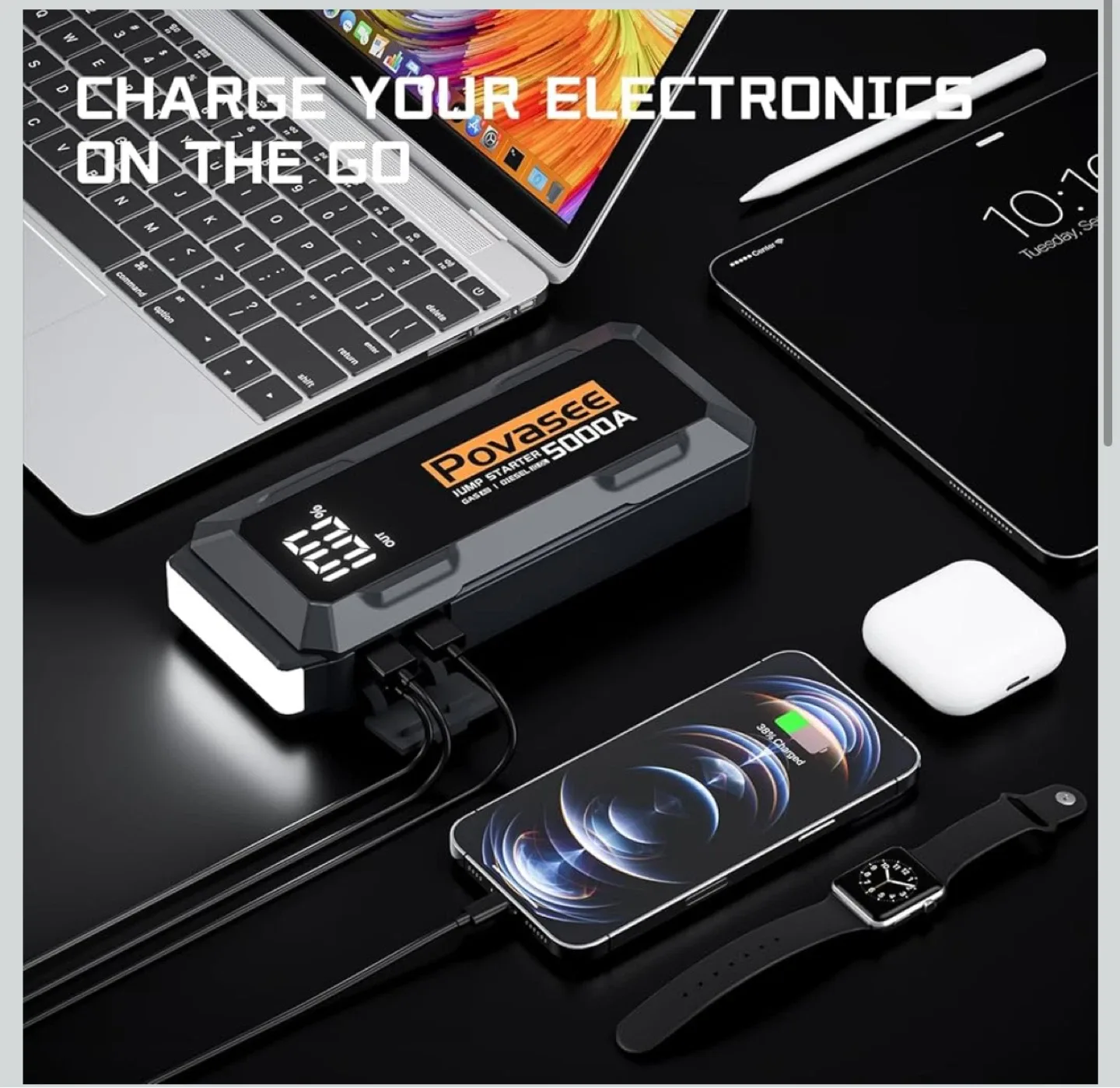 POVASEE 5000A 12V Portable Car Battery Jump Starter 3" LCD - photo 3