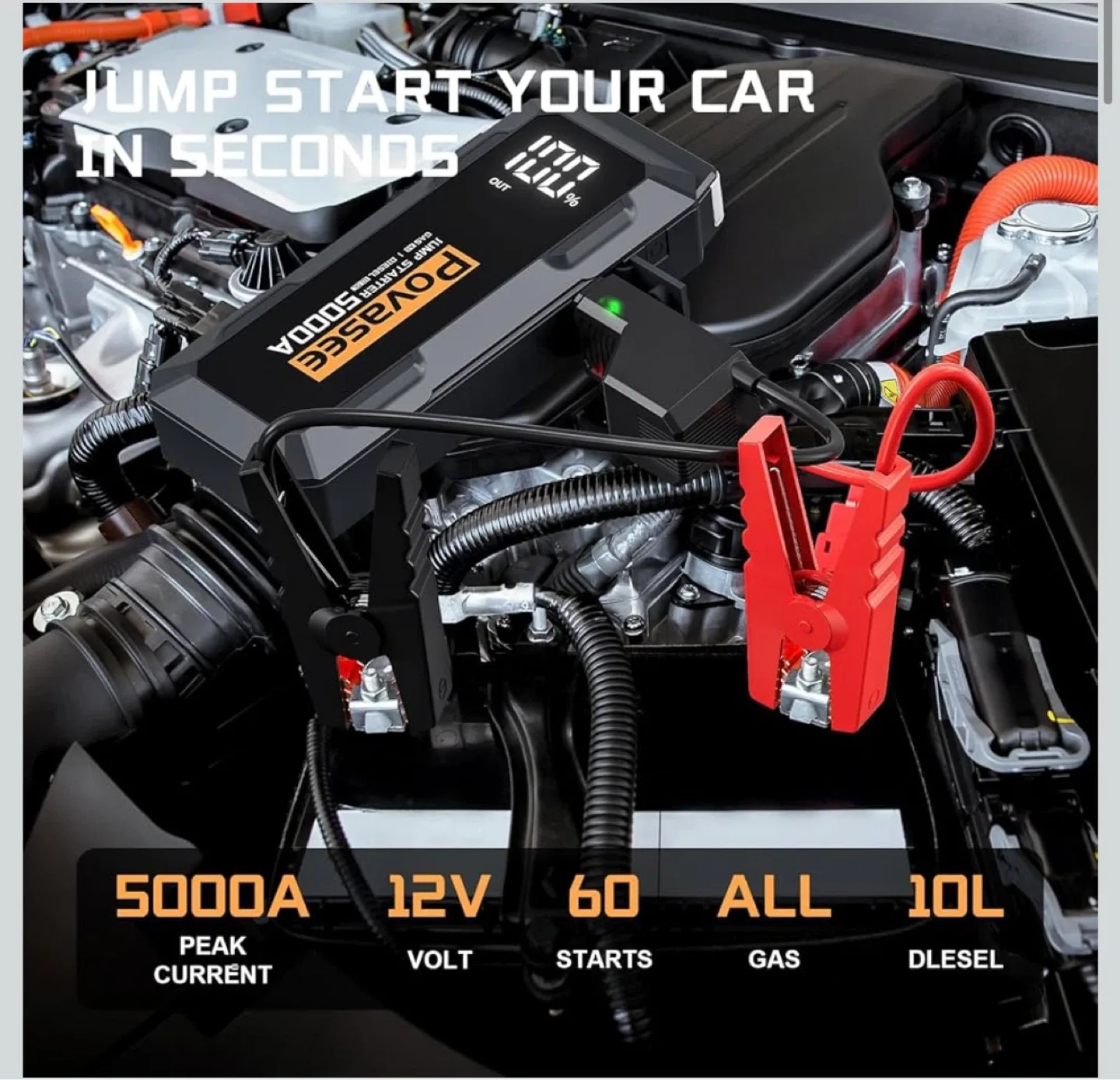 POVASEE 5000A 12V Portable Car Battery Jump Starter 3" LCD - photo 2