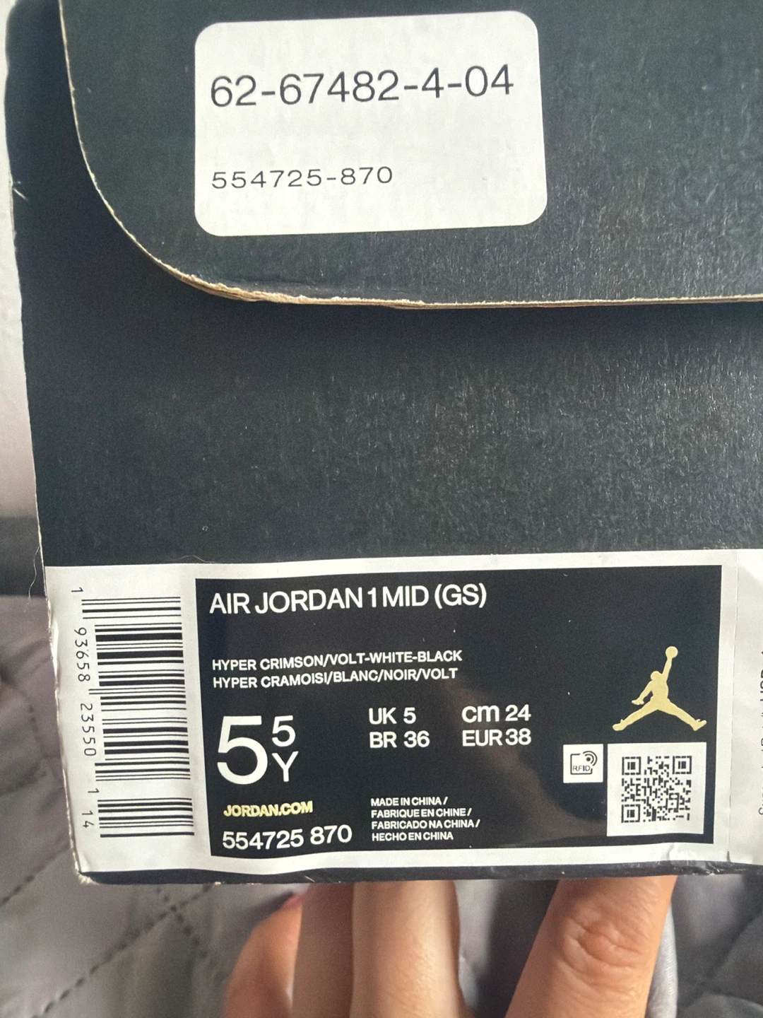 Air Jordan 1 Mid (GS) "Hyper Crimson Volt" White/Black Size 5.5Y