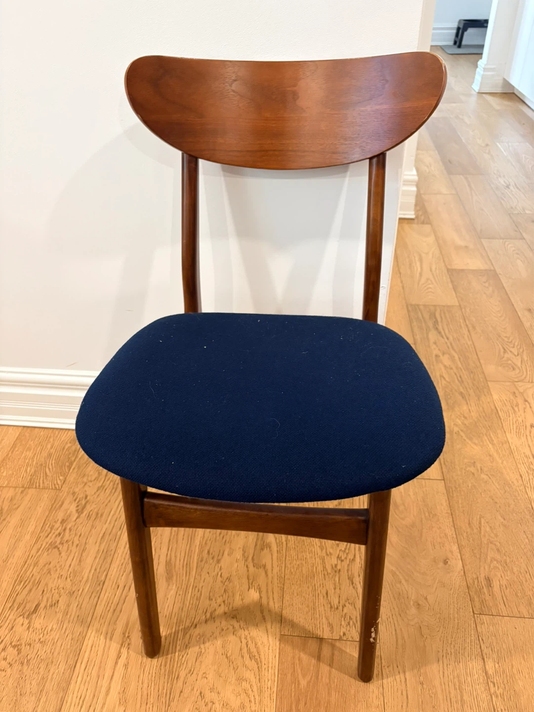 Set of 4 WEST ELM Wood Dining Chairs with Blue Upholstery - photo 2
