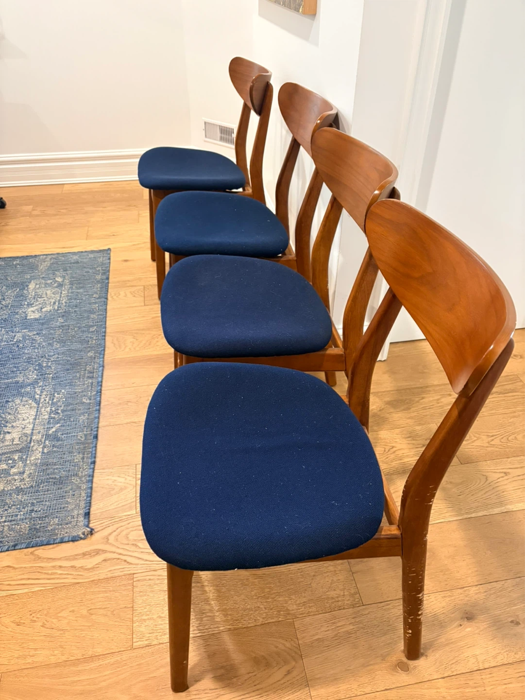 Set of 4 WEST ELM Wood Dining Chairs with Blue Upholstery - photo 5
