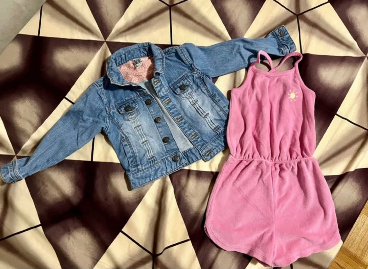 Children's Denim Jacket and Pink Romper Set🌱