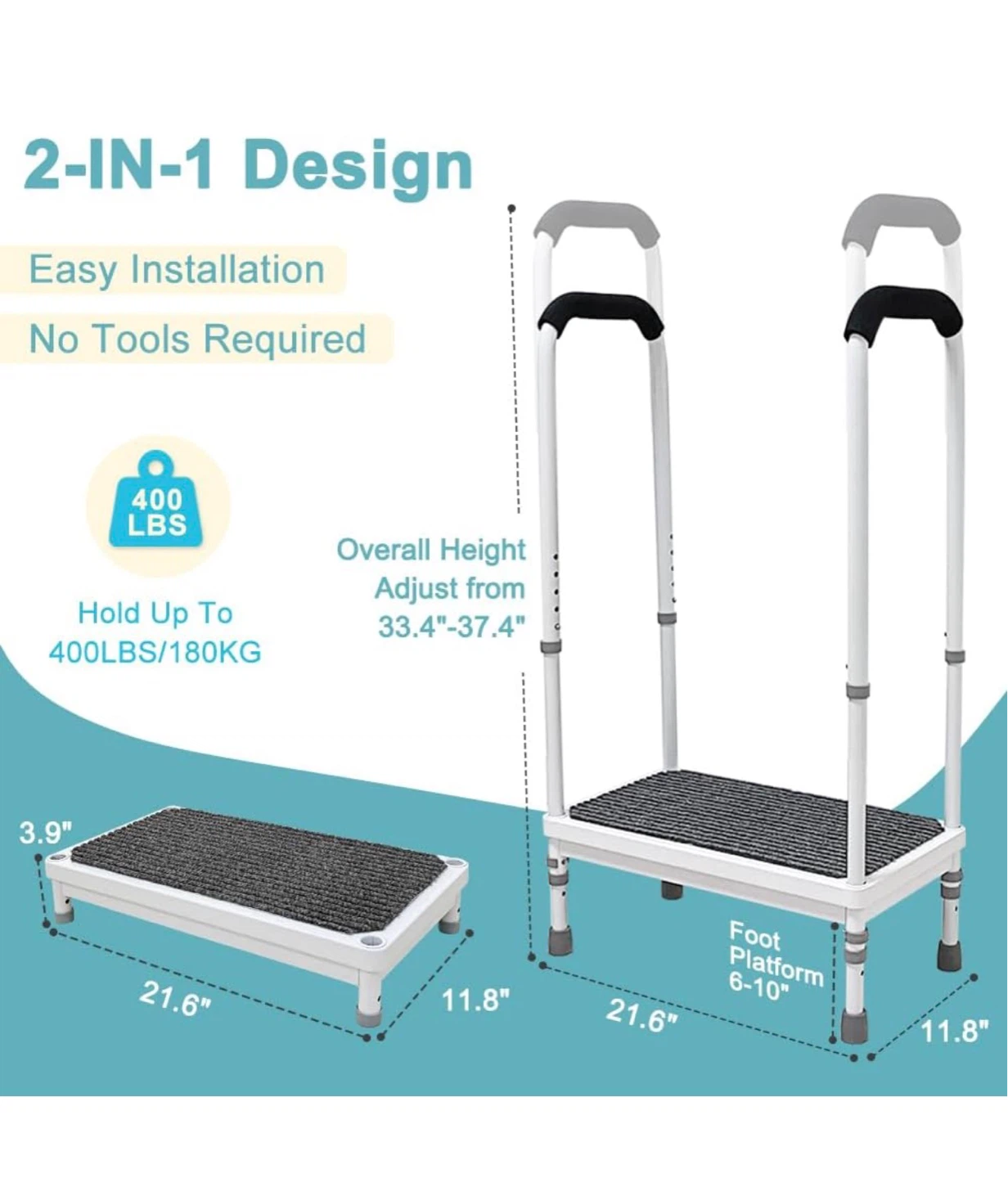 Adjustable Step Stool with Handle - Grey SS3 - photo 2