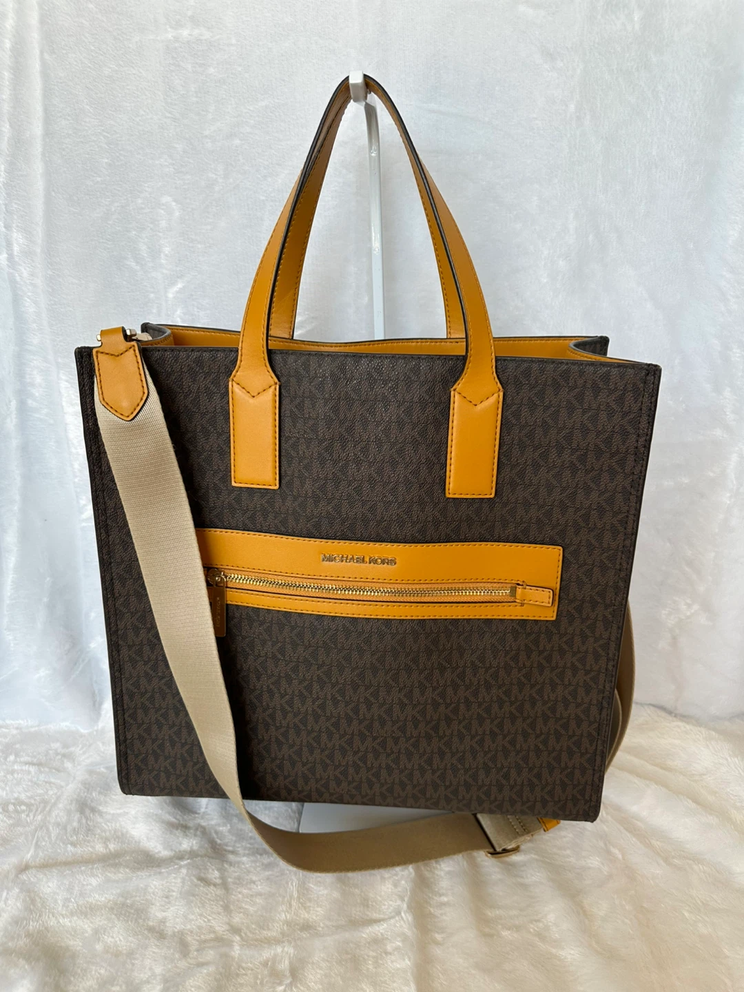 Michael Kors Tote Bag Brown Monogram with Tan Accents