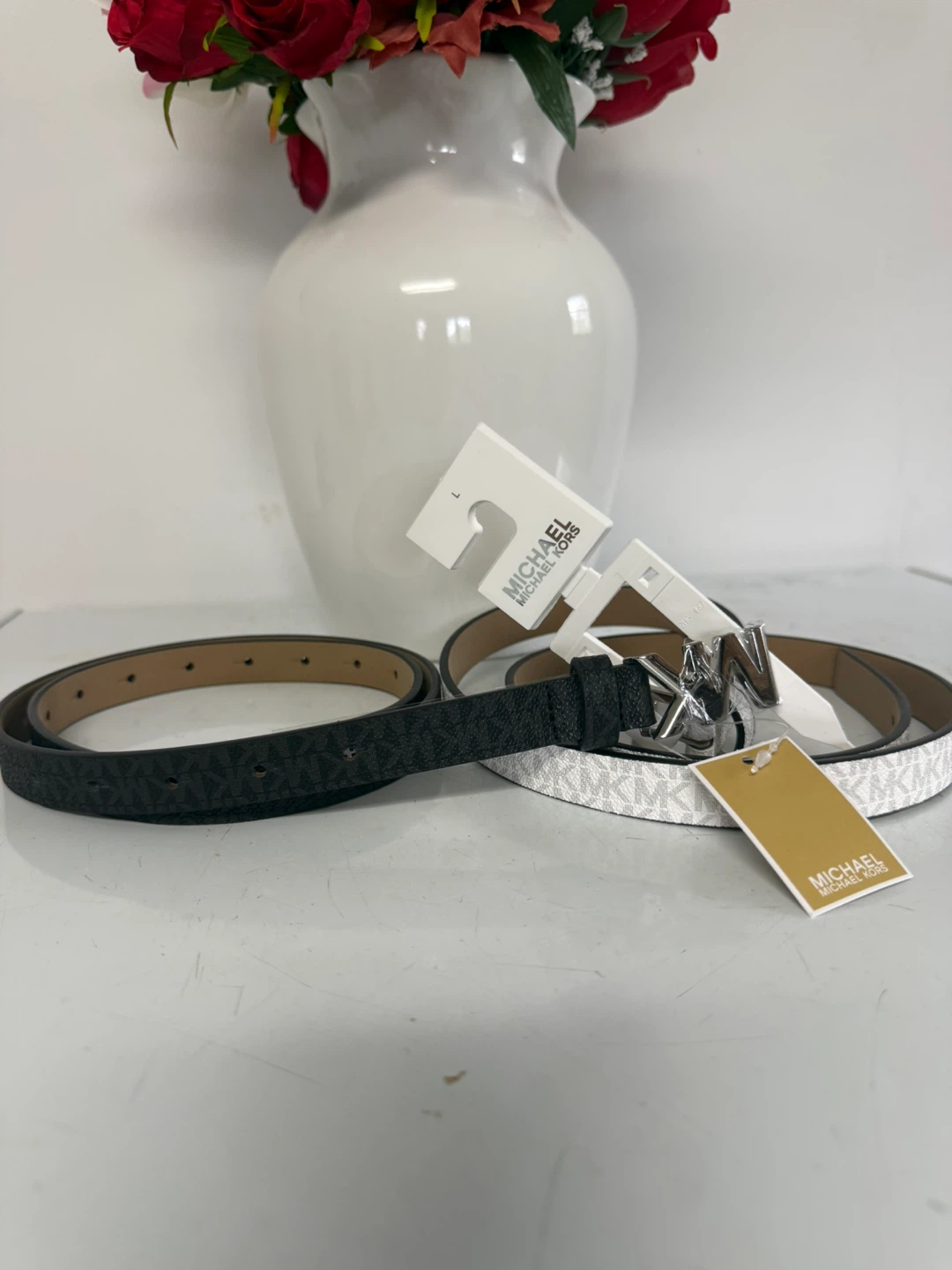 Michael Kors MK Logo Belt Set - Black & White