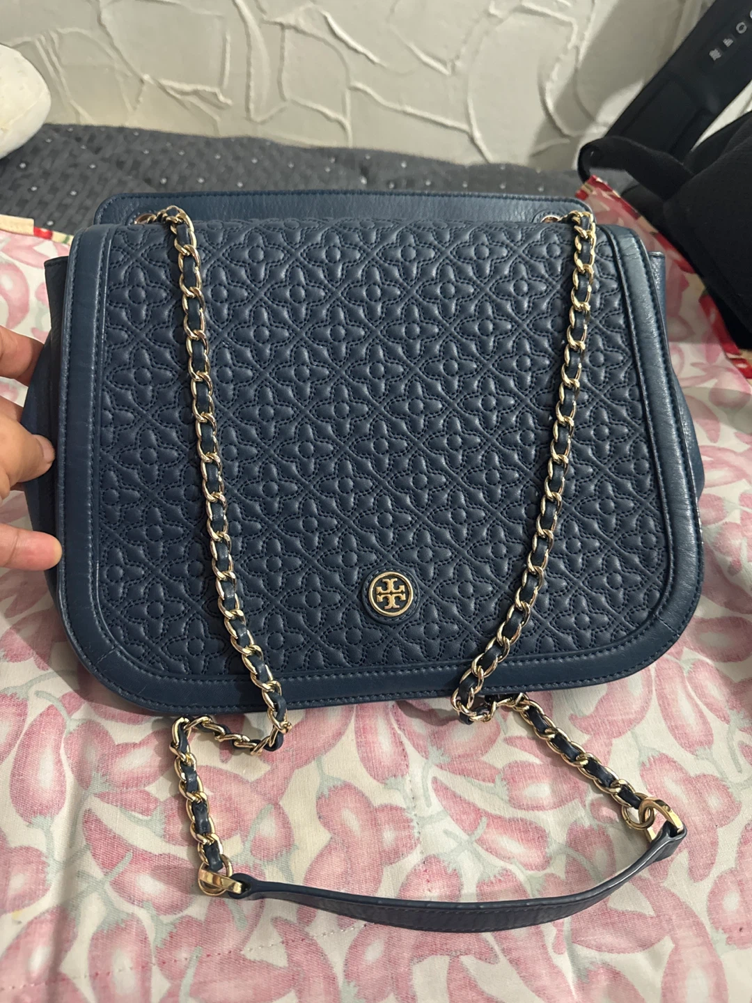 Tory Burch Navy Quilted Leather Chain Shoulder Bag