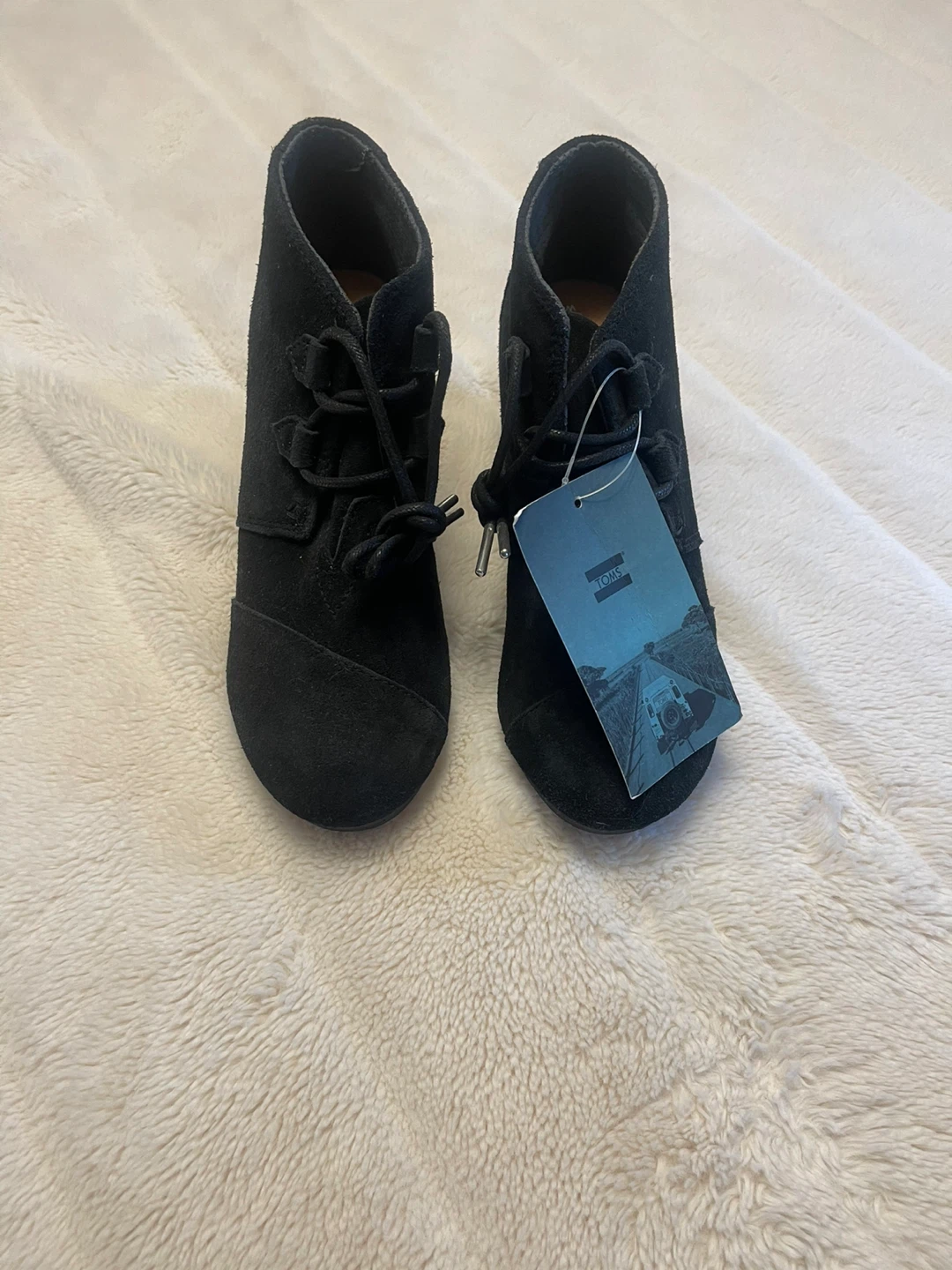 TOMS Black Suede Wedge Ankle Boots Size 7