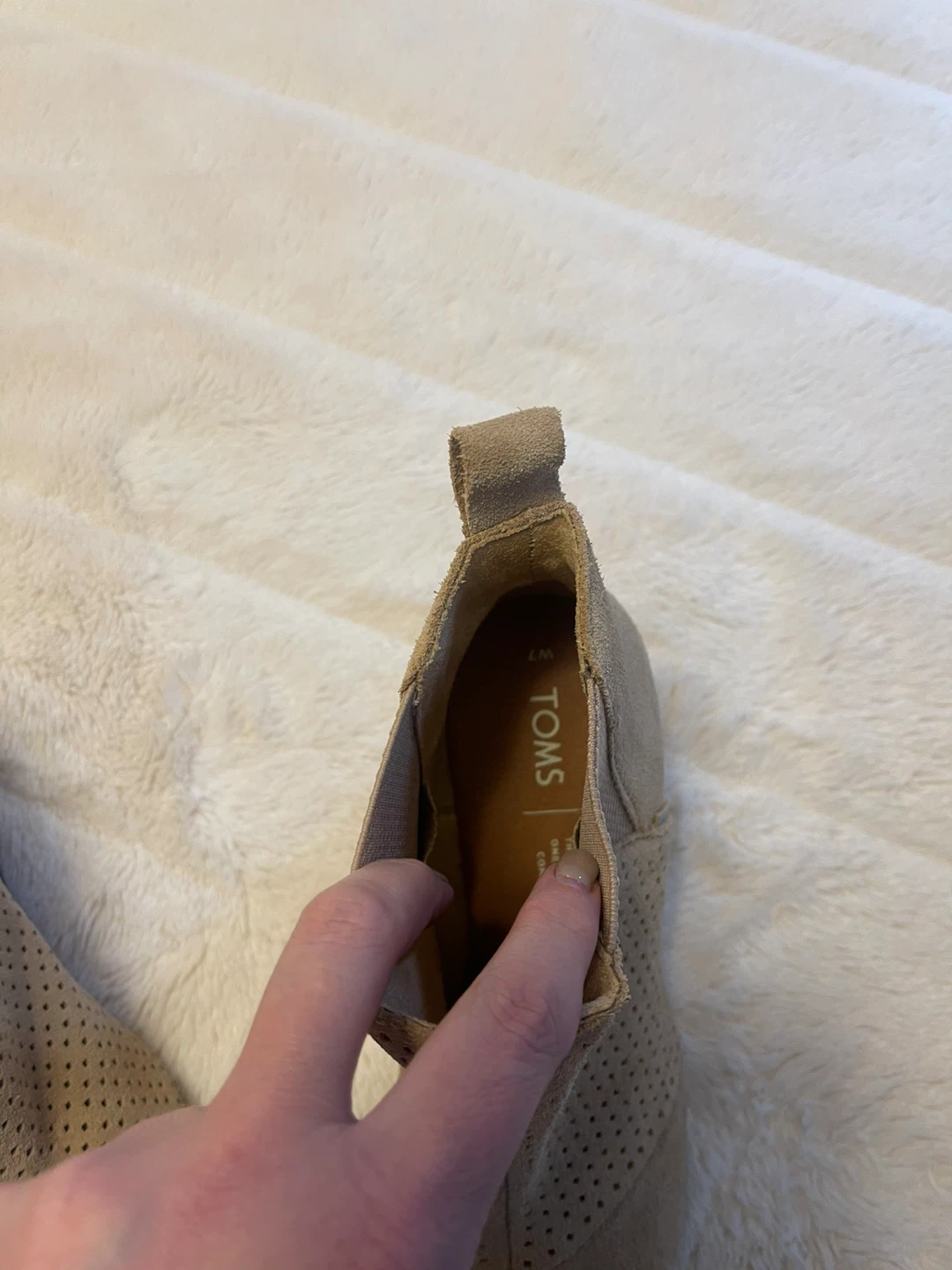 TOMS Tan Perforated Suede Wedge Ankle Boots - photo 4