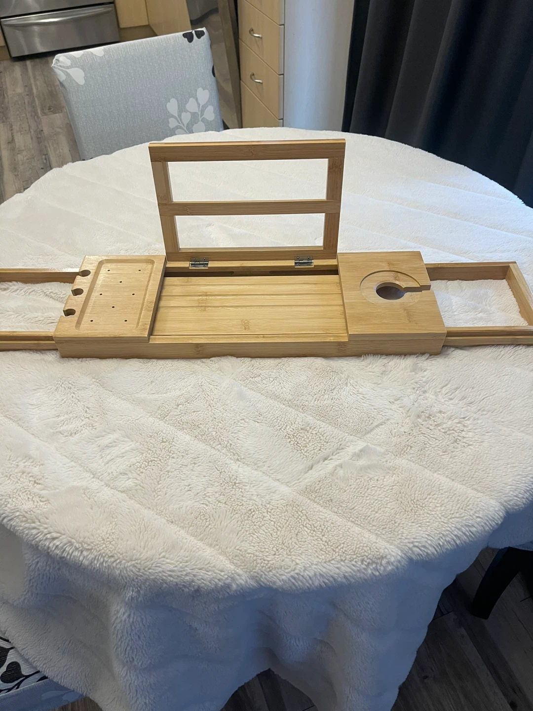 Bamboo Bath Caddy Tray with Glass Cover - photo 2