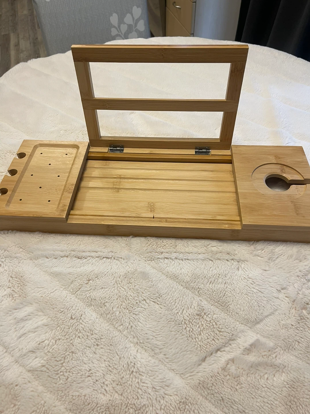 Bamboo Bath Caddy Tray with Glass Cover