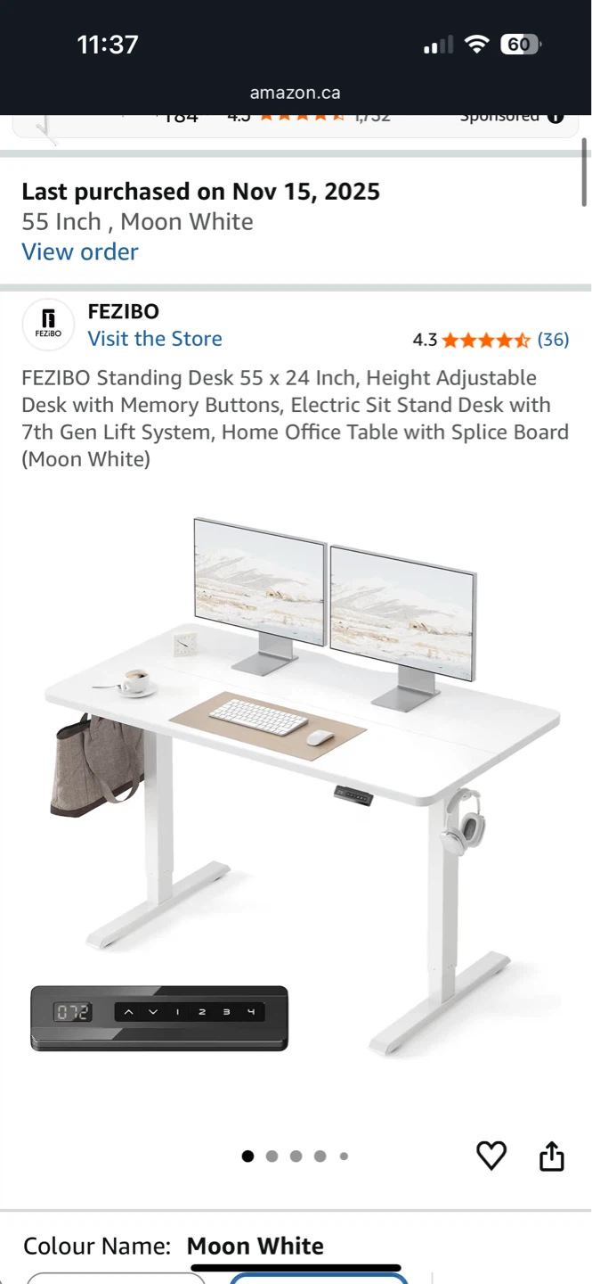 FEZIBO Standing Desk 55 x 24 Inch - Moon White - photo 2