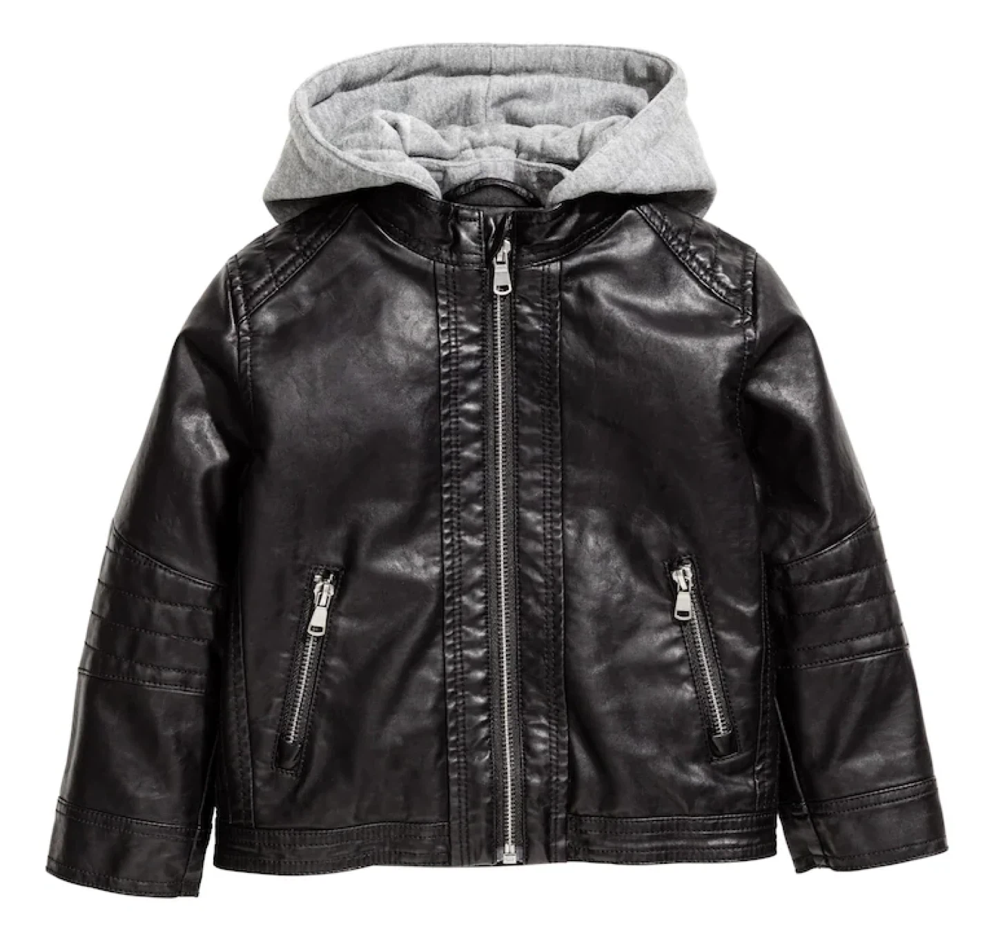 H&M Black biker Jacket with grey hood - Size 3-4Y🌱