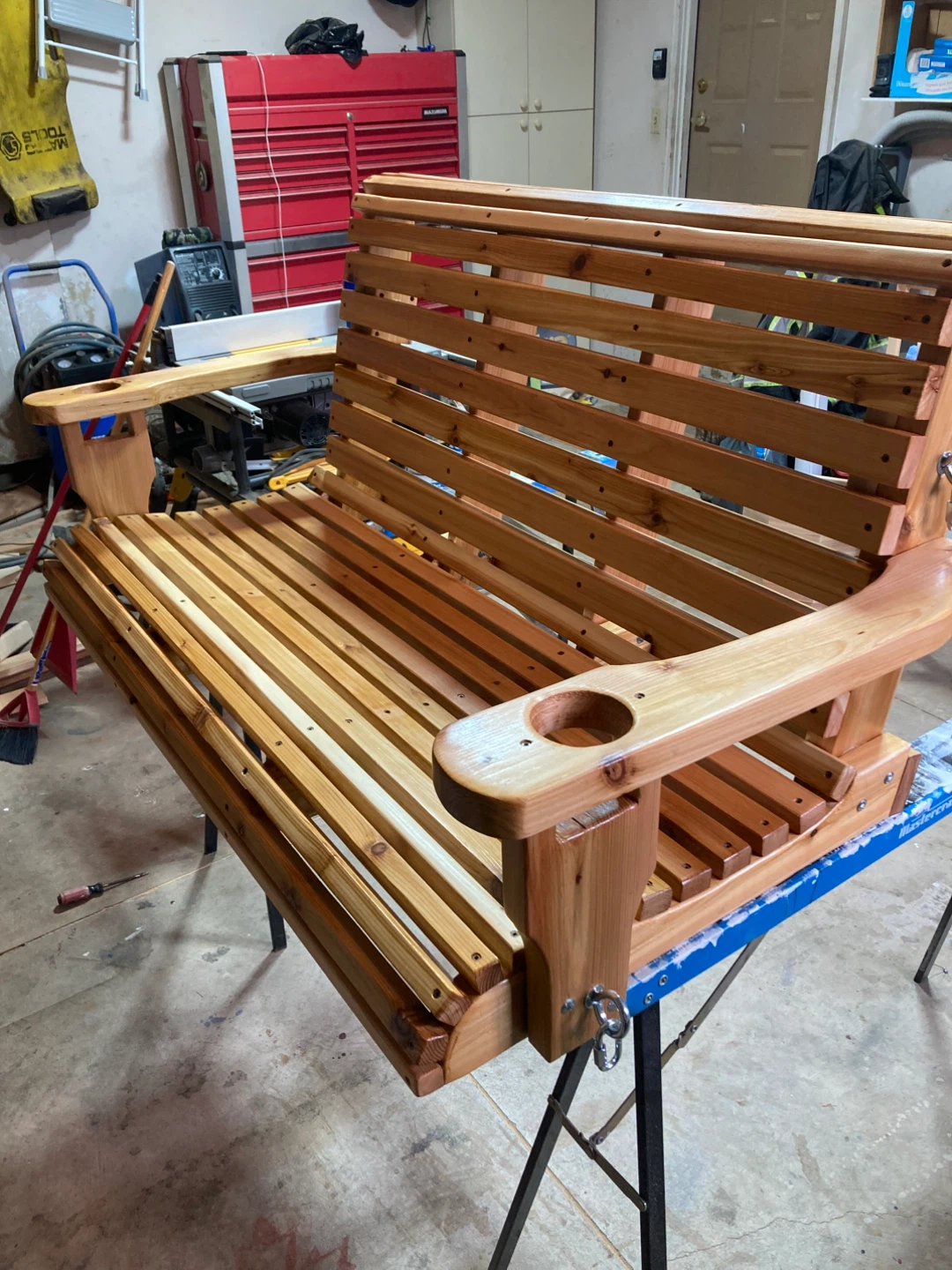 Wooden Porch Swing with Cup Holders - photo 3