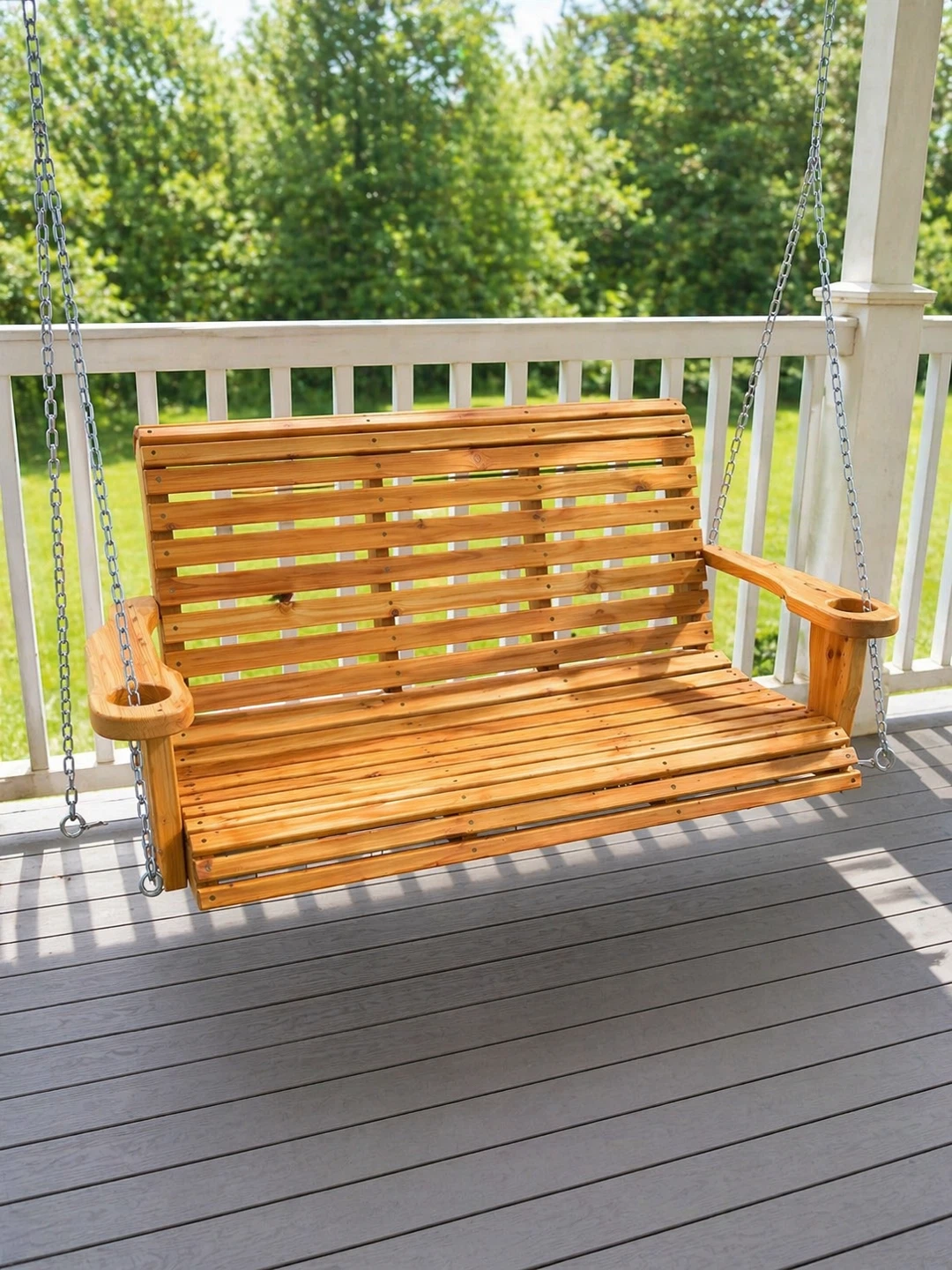Wooden Porch Swing with Cup Holders - photo 4