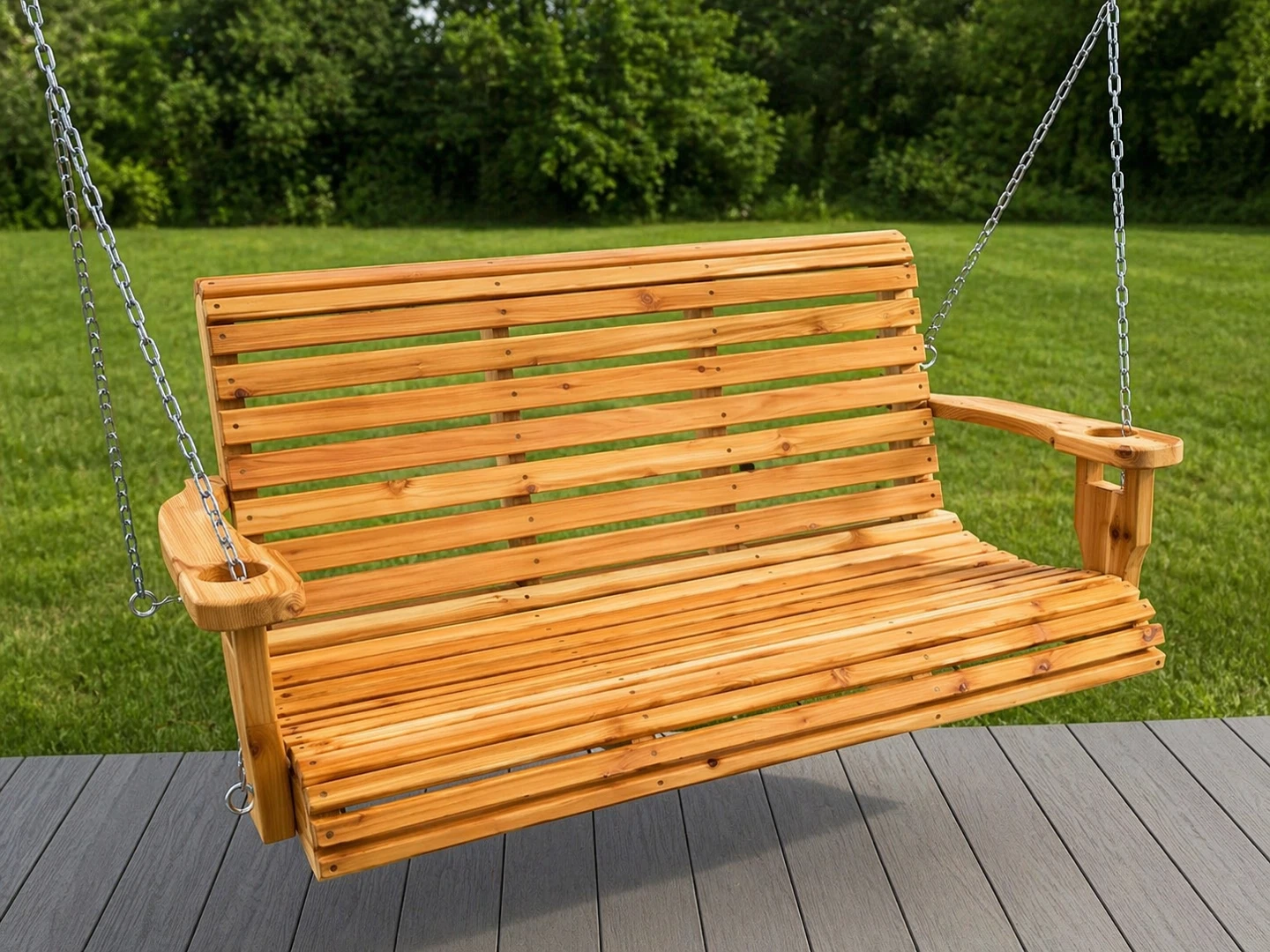 Wooden Porch Swing with Cup Holders - photo 5