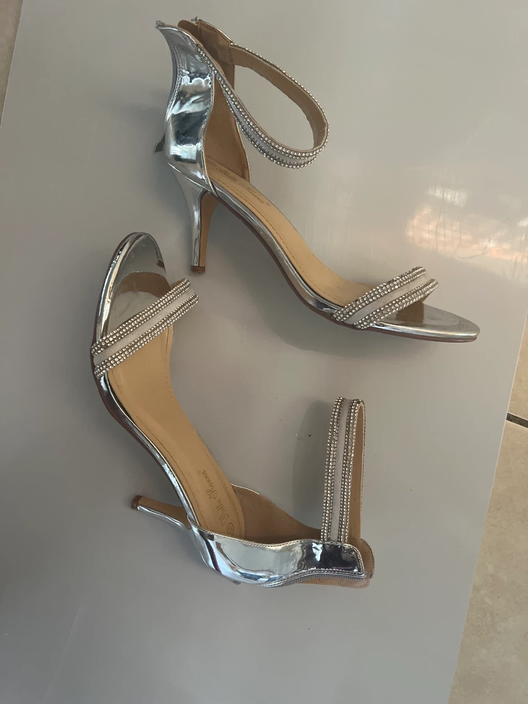 Silver Rhinestone Ankle Strap Heels - photo 2