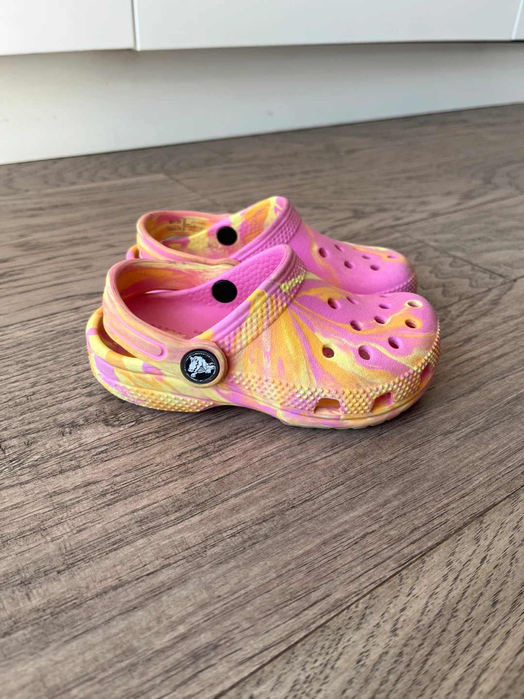 Pink & Yellow Tie-Dye Crocs - Size 9 toddler