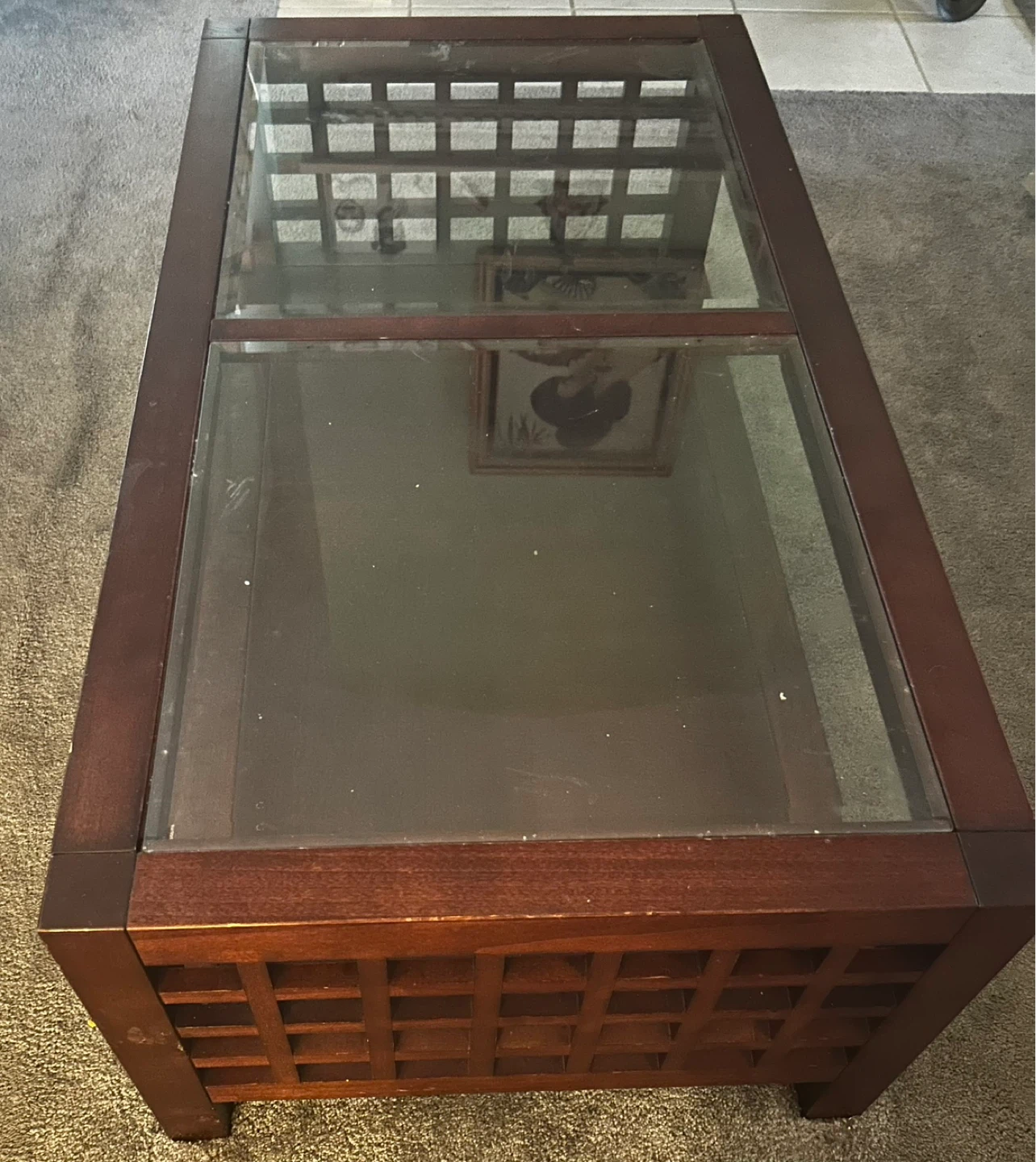Dark Wood Console Table with Glass Top - photo 2