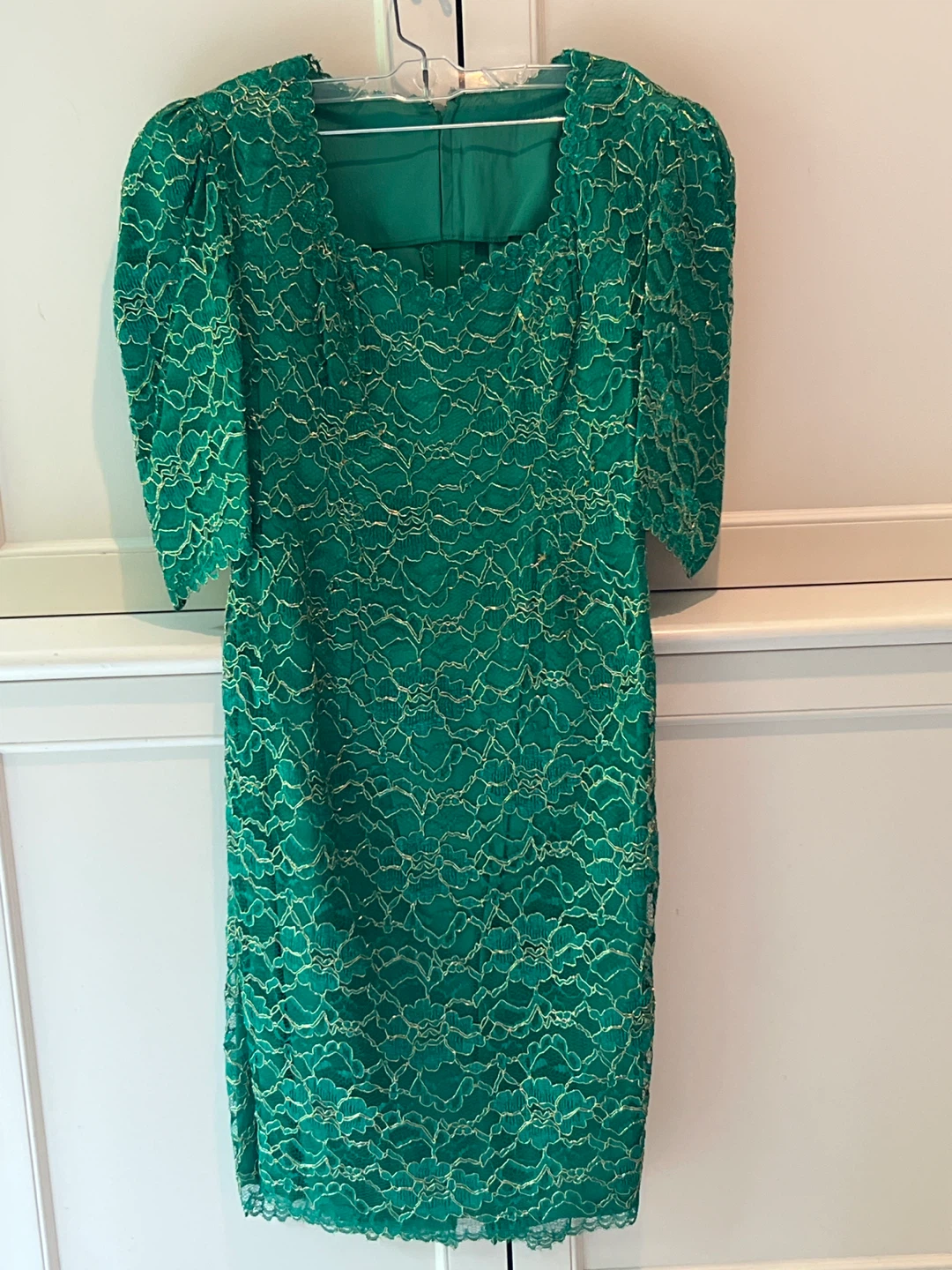 Green Lace Dress with Gold Accents