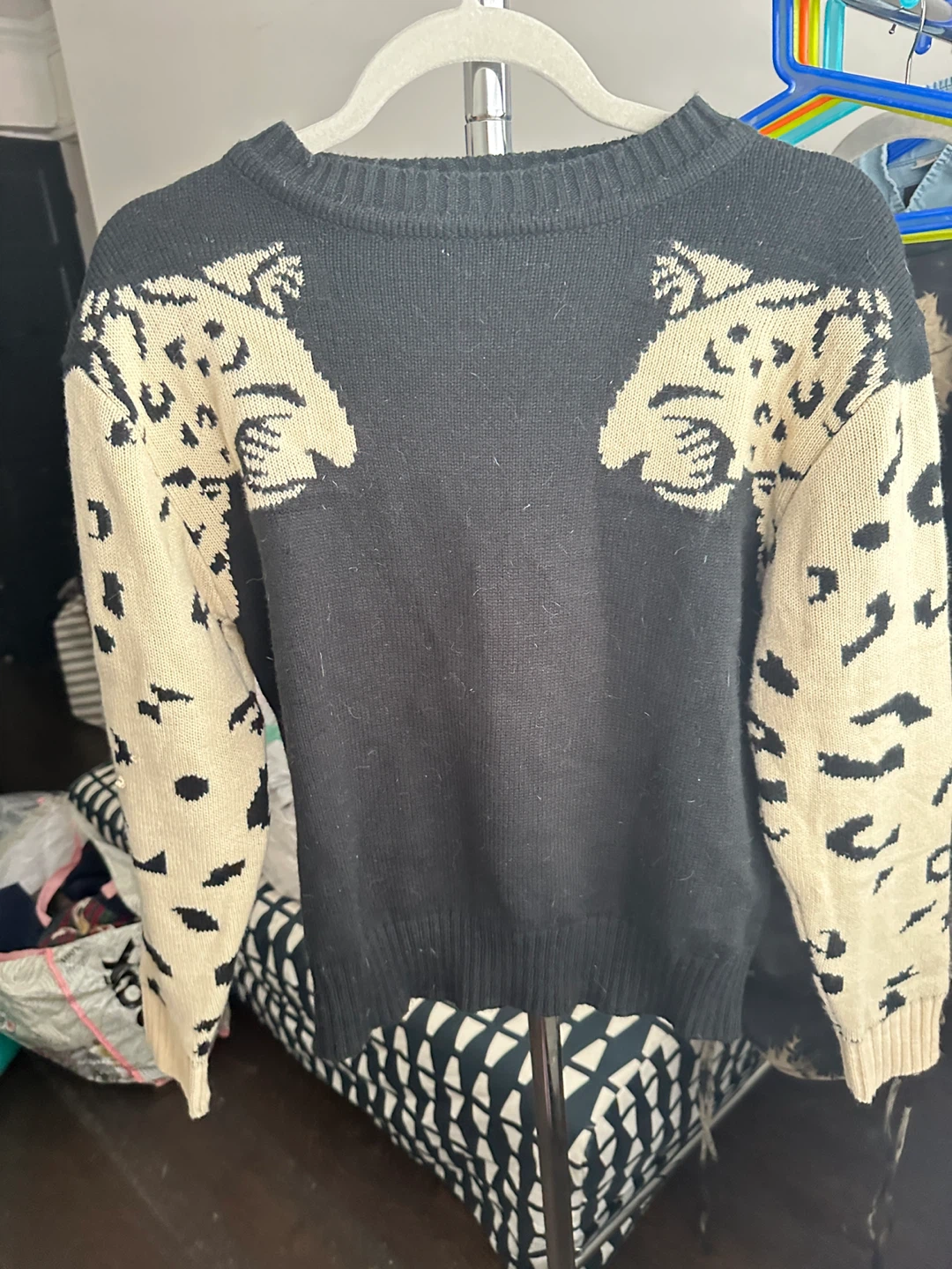 Black and Tan Leopard Print Sweater -size M
