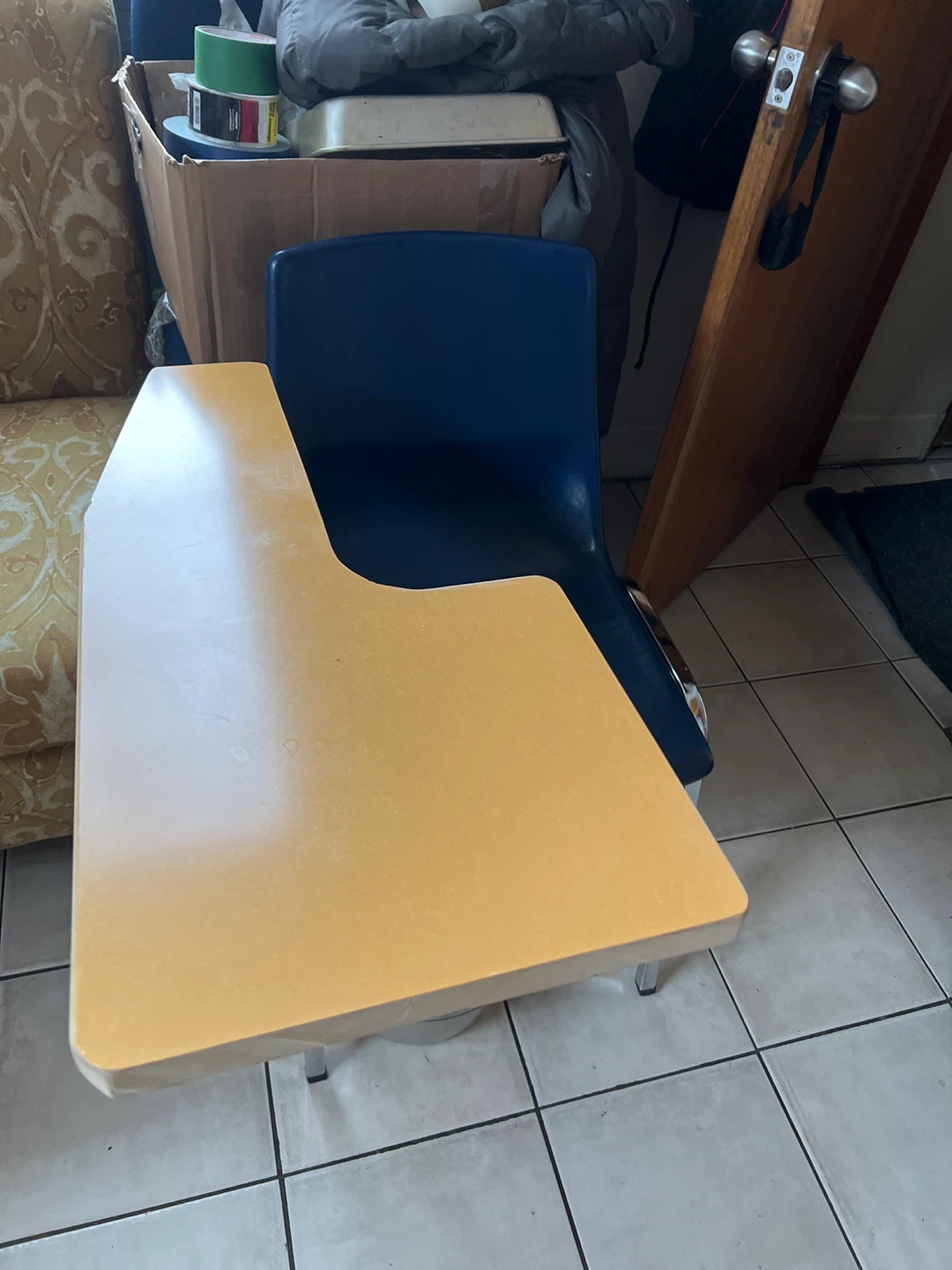 Blue student chair with attached writing tablet - photo 3