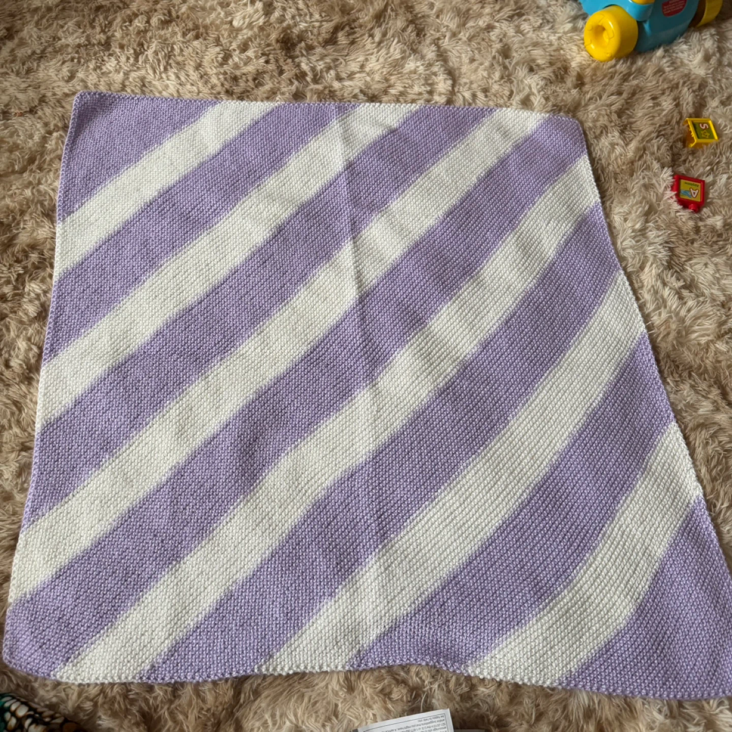 Knitted Baby Blanket - Purple and White Stripes