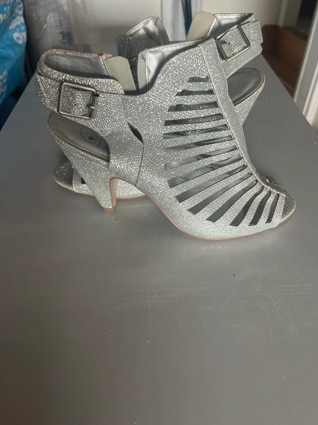 Silver Glitter Wedge Heels