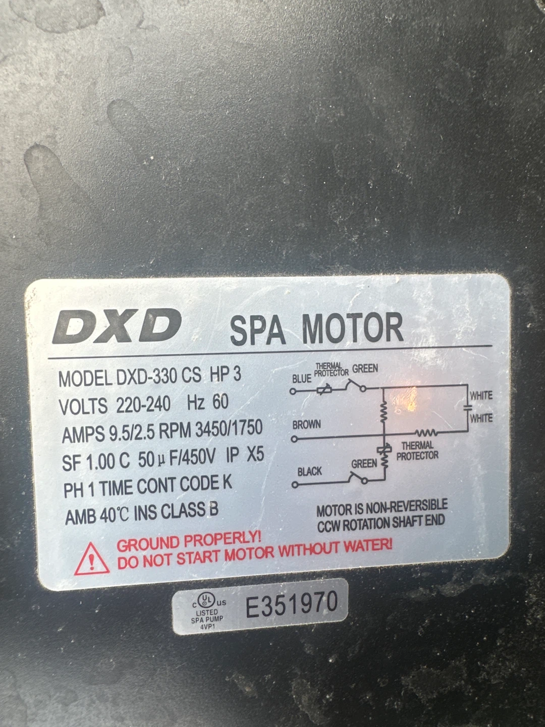 DXD SPA Motor For hot tub Model DXD-330 CS HP 3 - photo 2