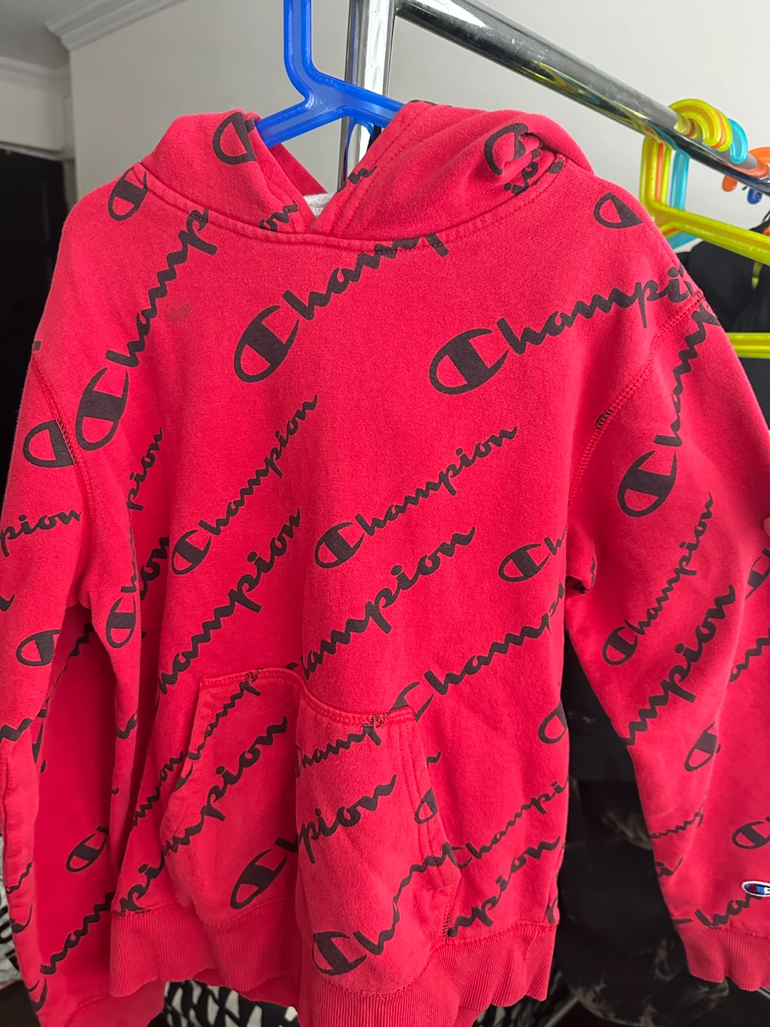 Boys Champion Red Logo Hoodie Size L